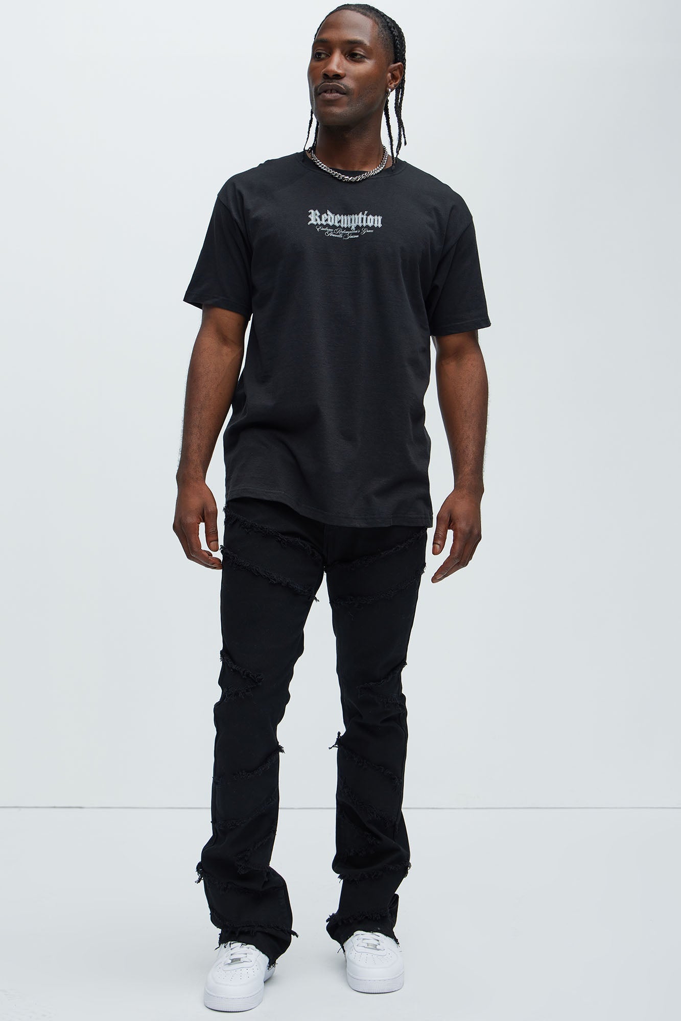 All Over Fray Stacked Skinny Flare Jeans - Black