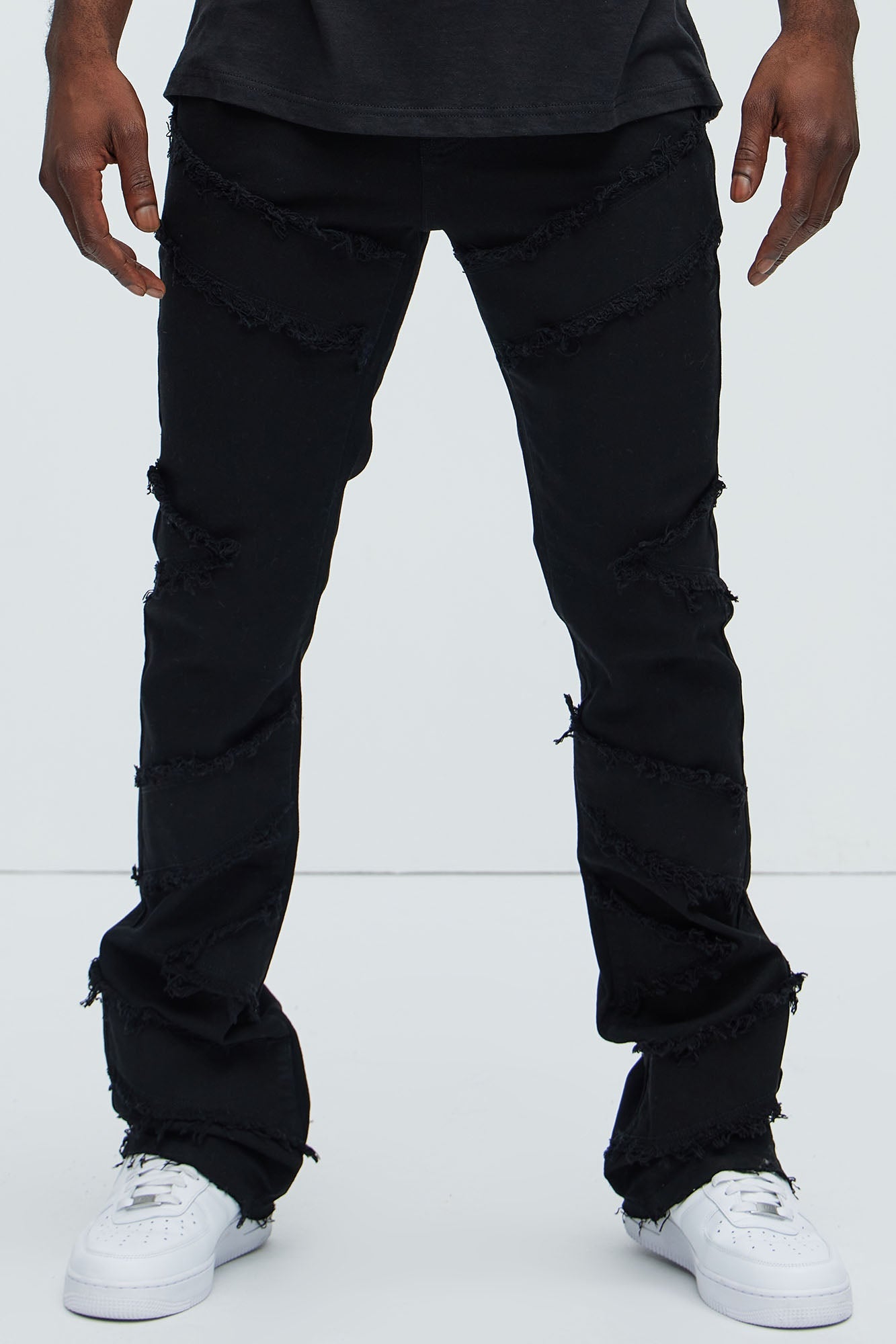All Over Fray Stacked Skinny Flare Jeans - Black