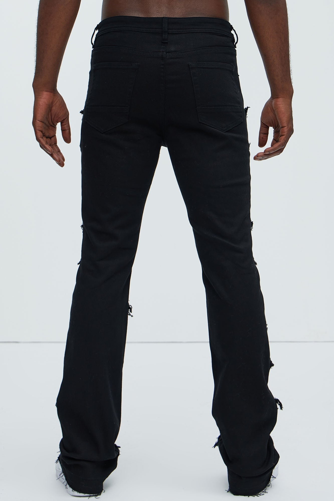 All Over Fray Stacked Skinny Flare Jeans - Black
