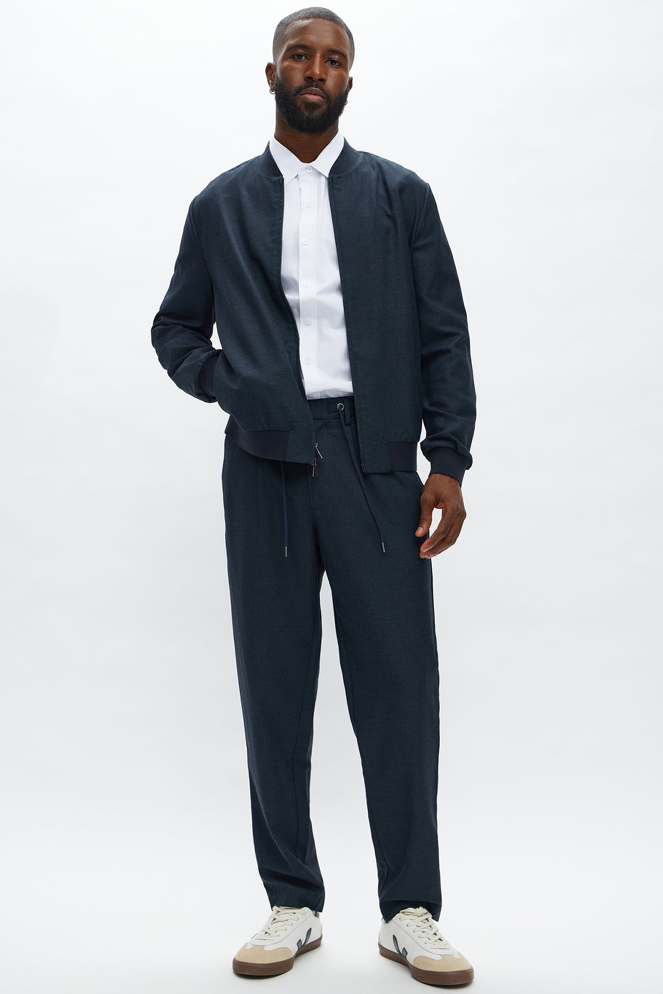 Slim Modern Two-Way Zipper Everyday Bomber - Navy