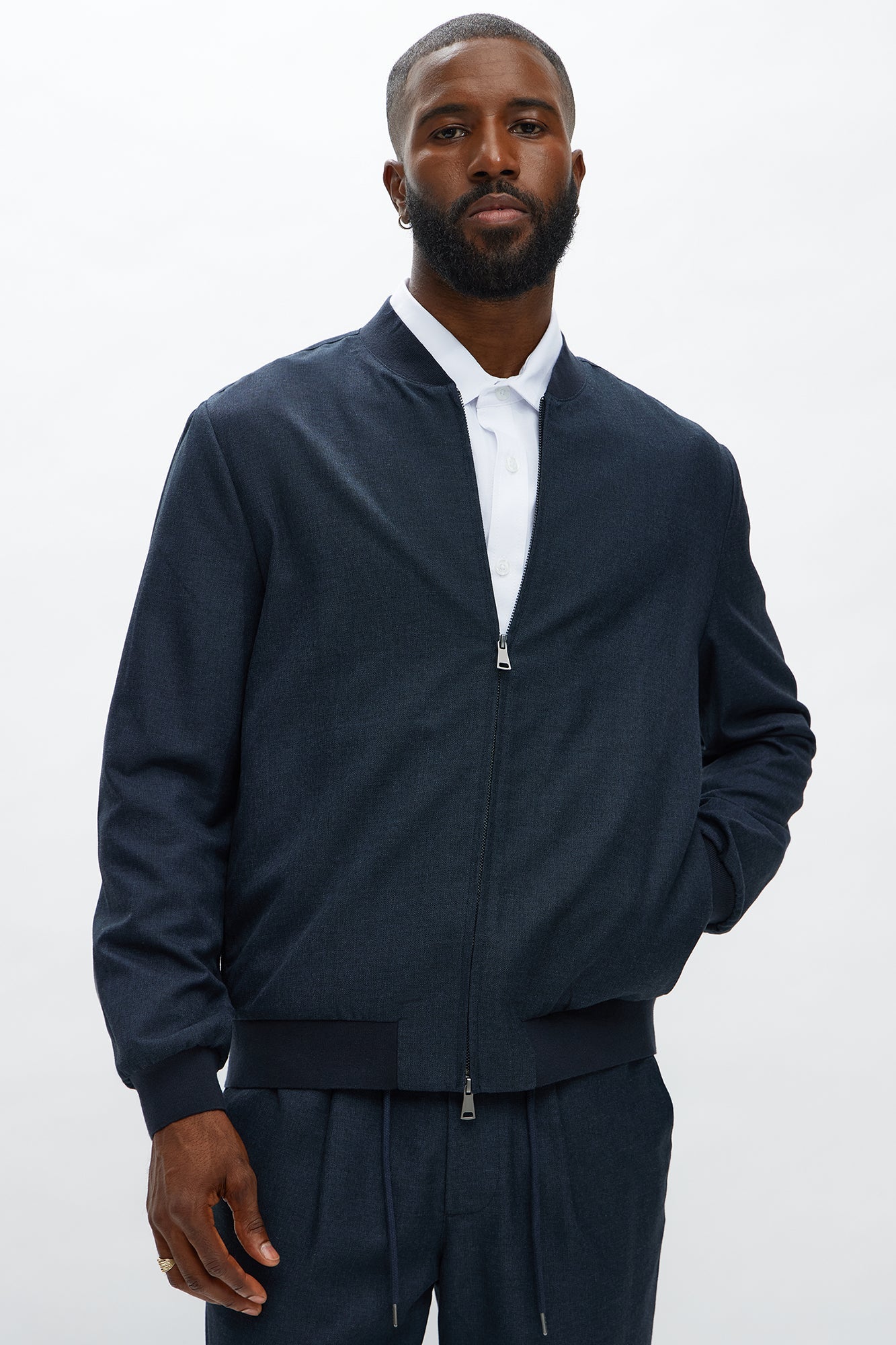 Slim Modern Two-Way Zipper Everyday Bomber - Navy