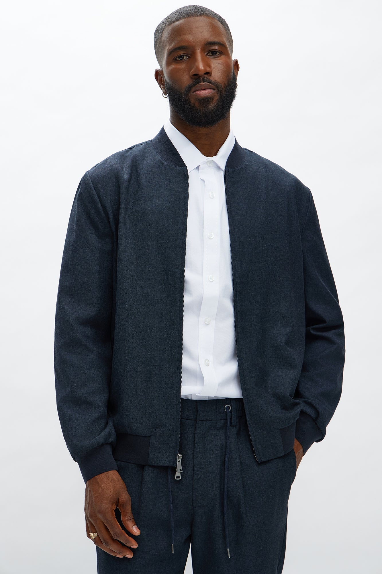 Slim Modern Two-Way Zipper Everyday Bomber - Navy