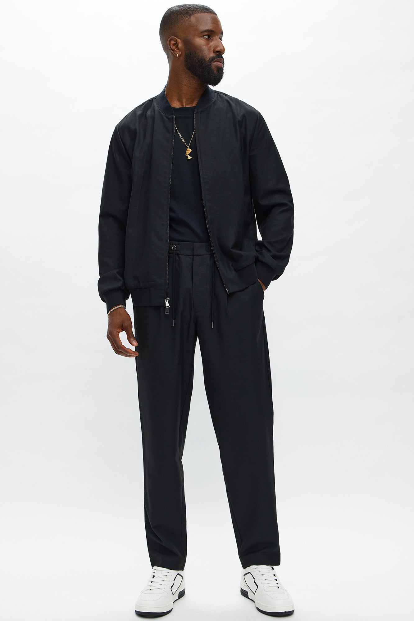 Slim Modern Two-Way Zipper Everyday Bomber - Black