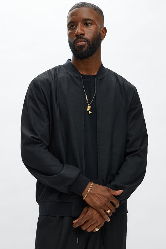 Slim Modern Two-Way Zipper Everyday Bomber - Black