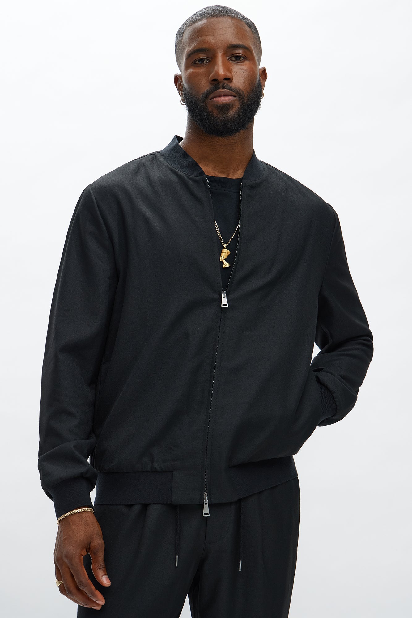 Slim Modern Two-Way Zipper Everyday Bomber - Black