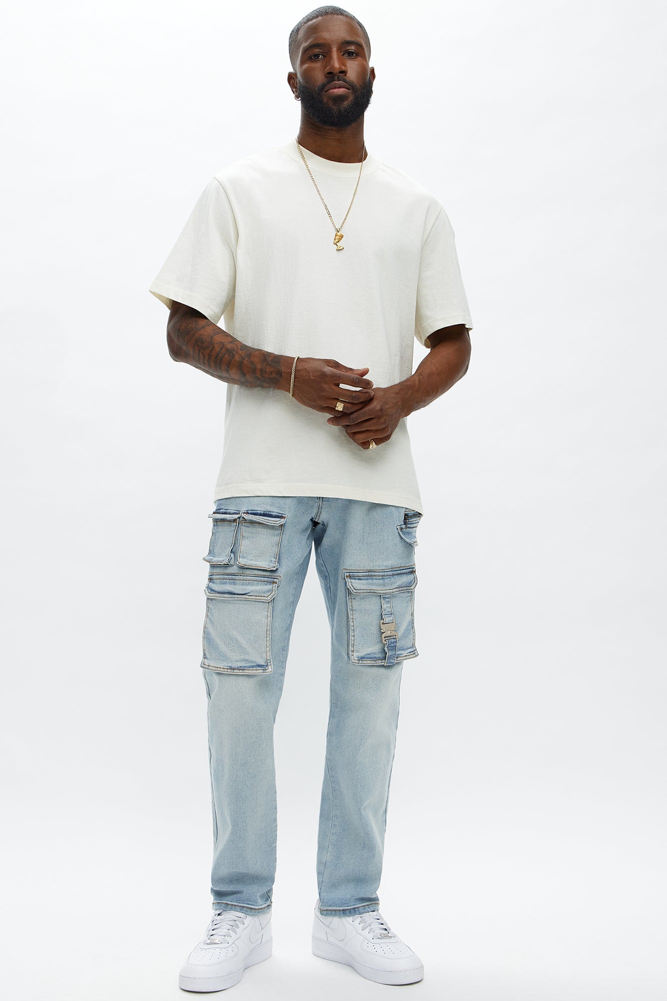 Cargo Pocket Slim Taper Jeans - Light Blue Wash