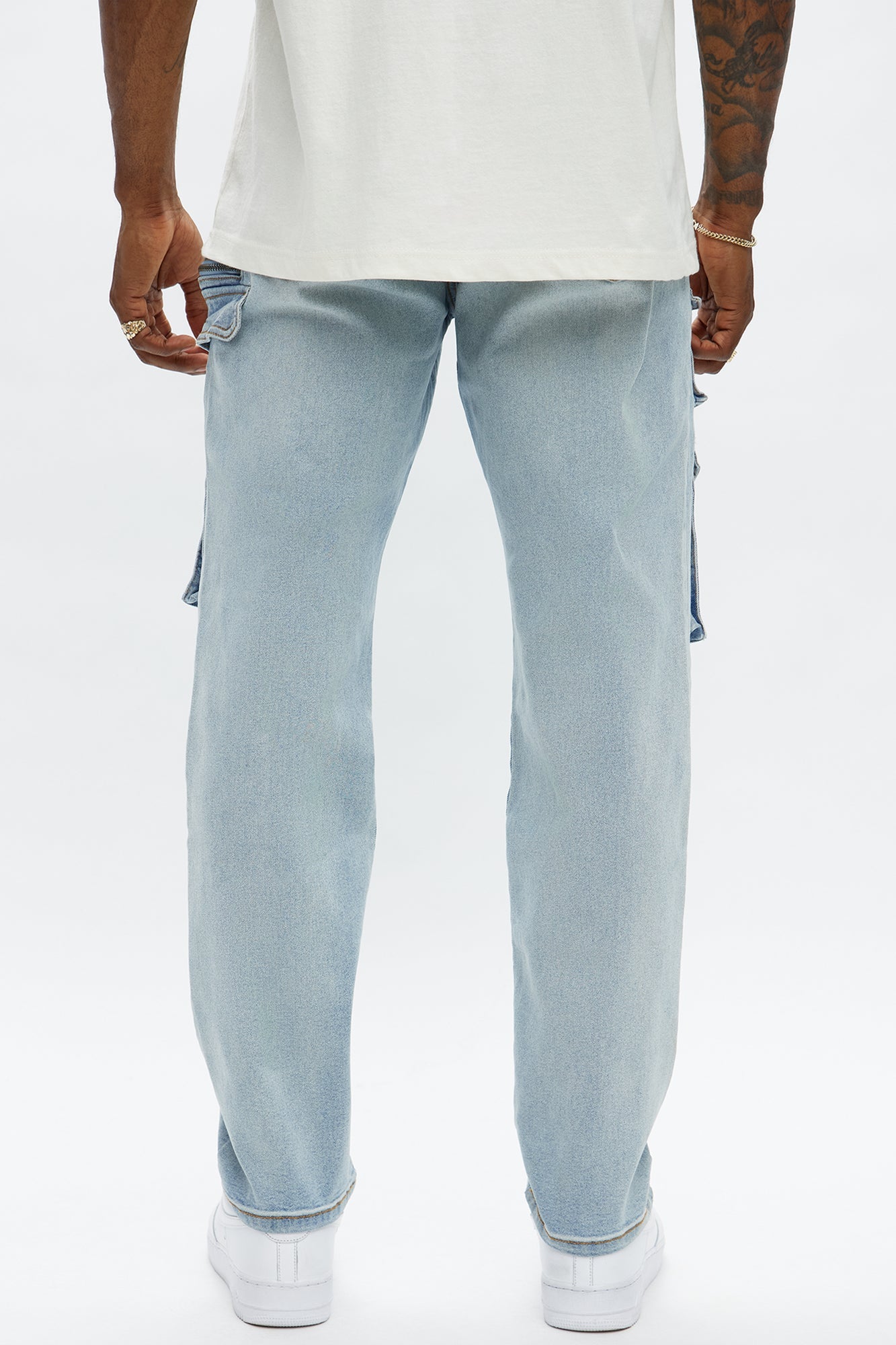 Cargo Pocket Slim Taper Jeans - Light Blue Wash