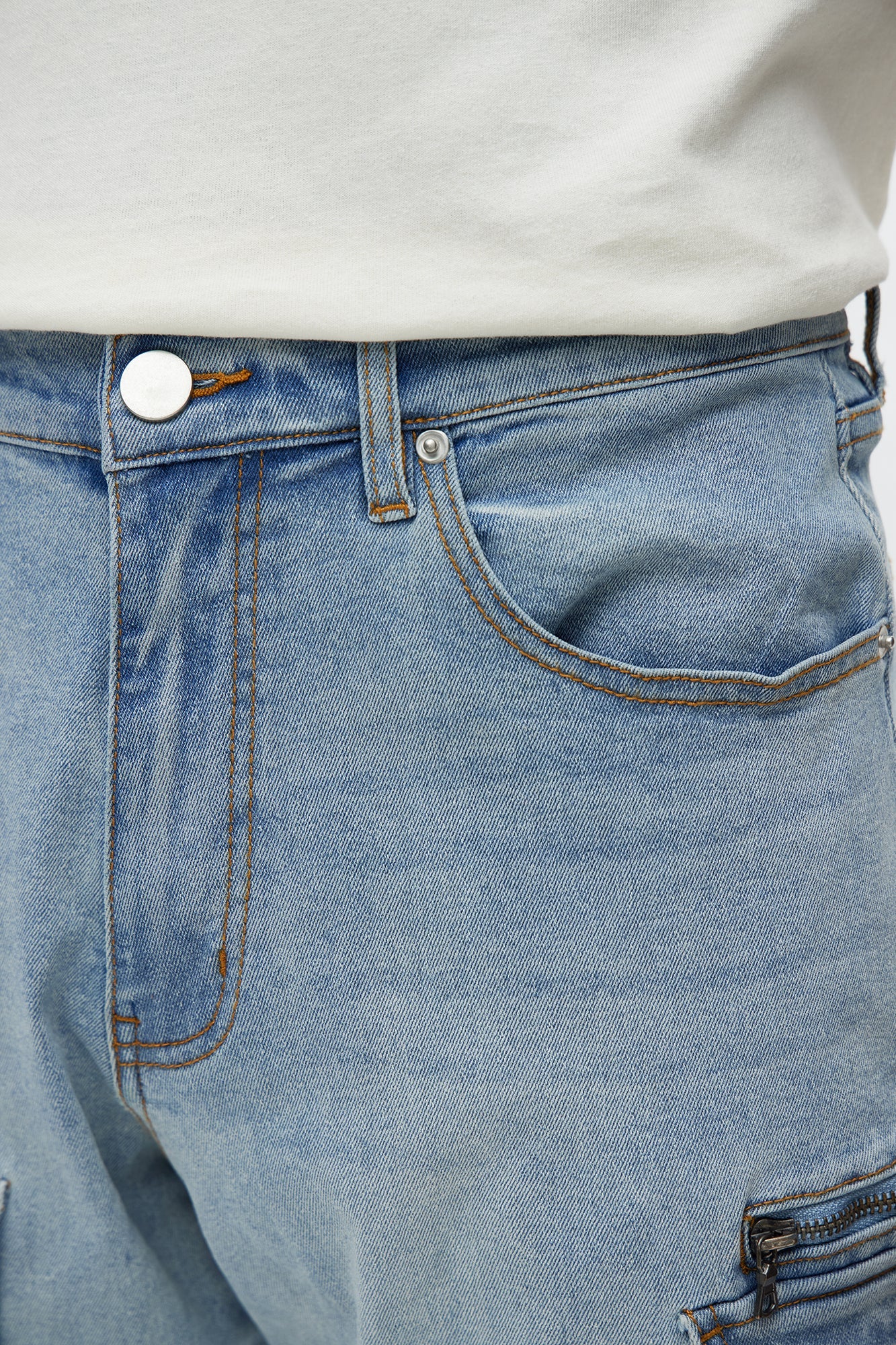 Cargo Pocket Slim Taper Jeans - Light Blue Wash