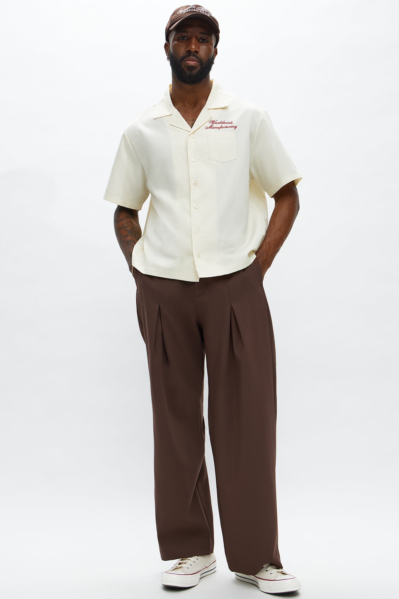 Cropped Worldwide Manufacturing Button Up Shirt - Cream