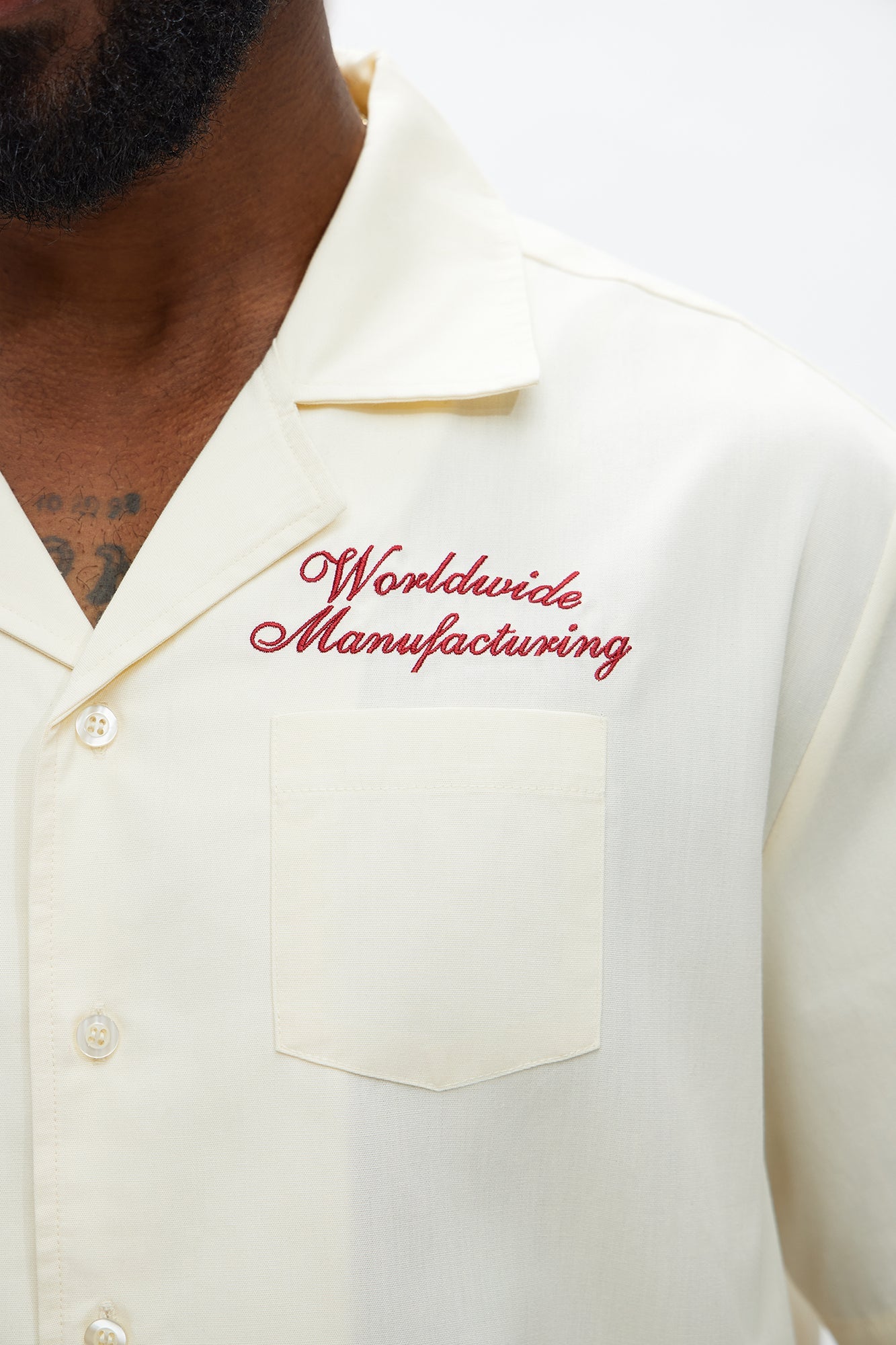 Cropped Worldwide Manufacturing Button Up Shirt - Cream