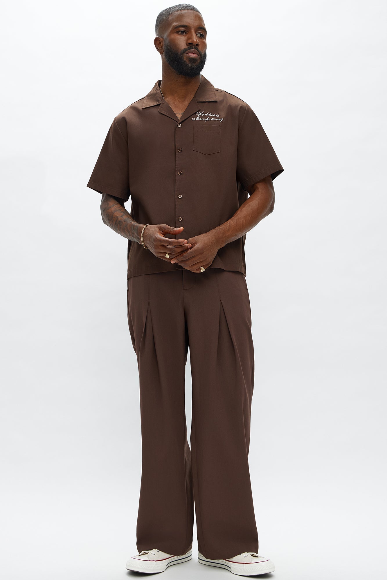 Cropped Worldwide Manufacturing Button Up Shirt - Dark Brown