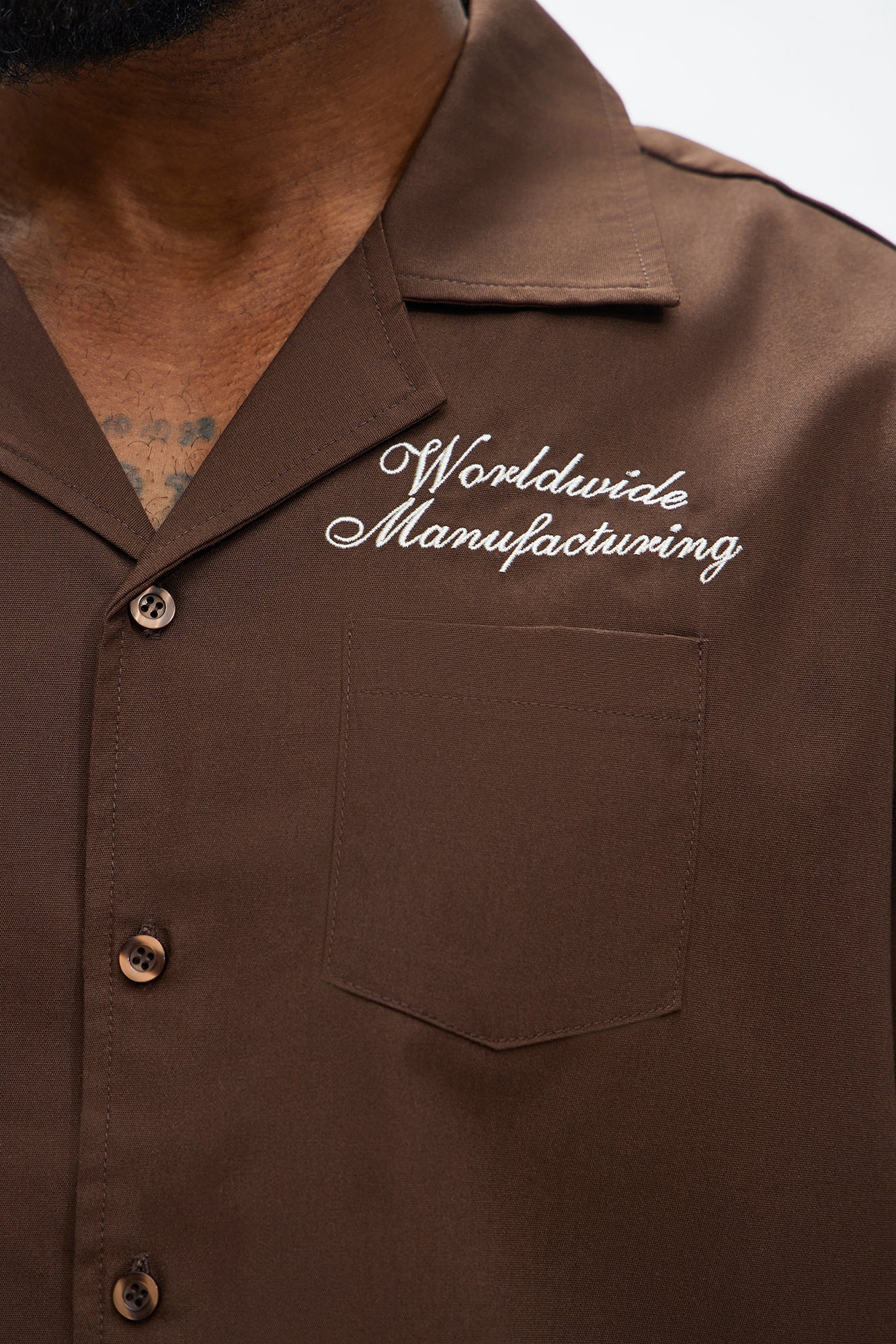 Cropped Worldwide Manufacturing Button Up Shirt - Dark Brown