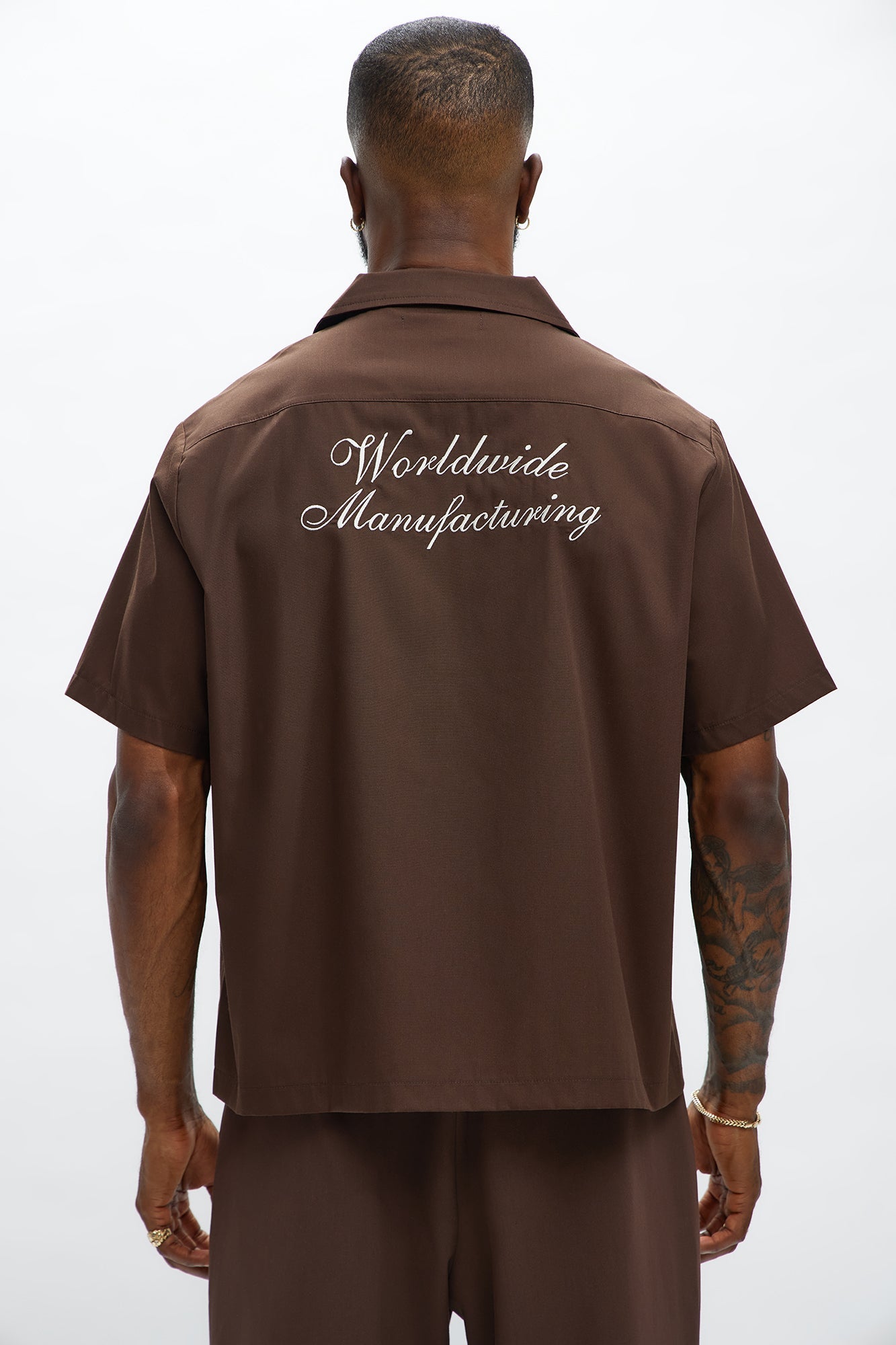 Cropped Worldwide Manufacturing Button Up Shirt - Dark Brown