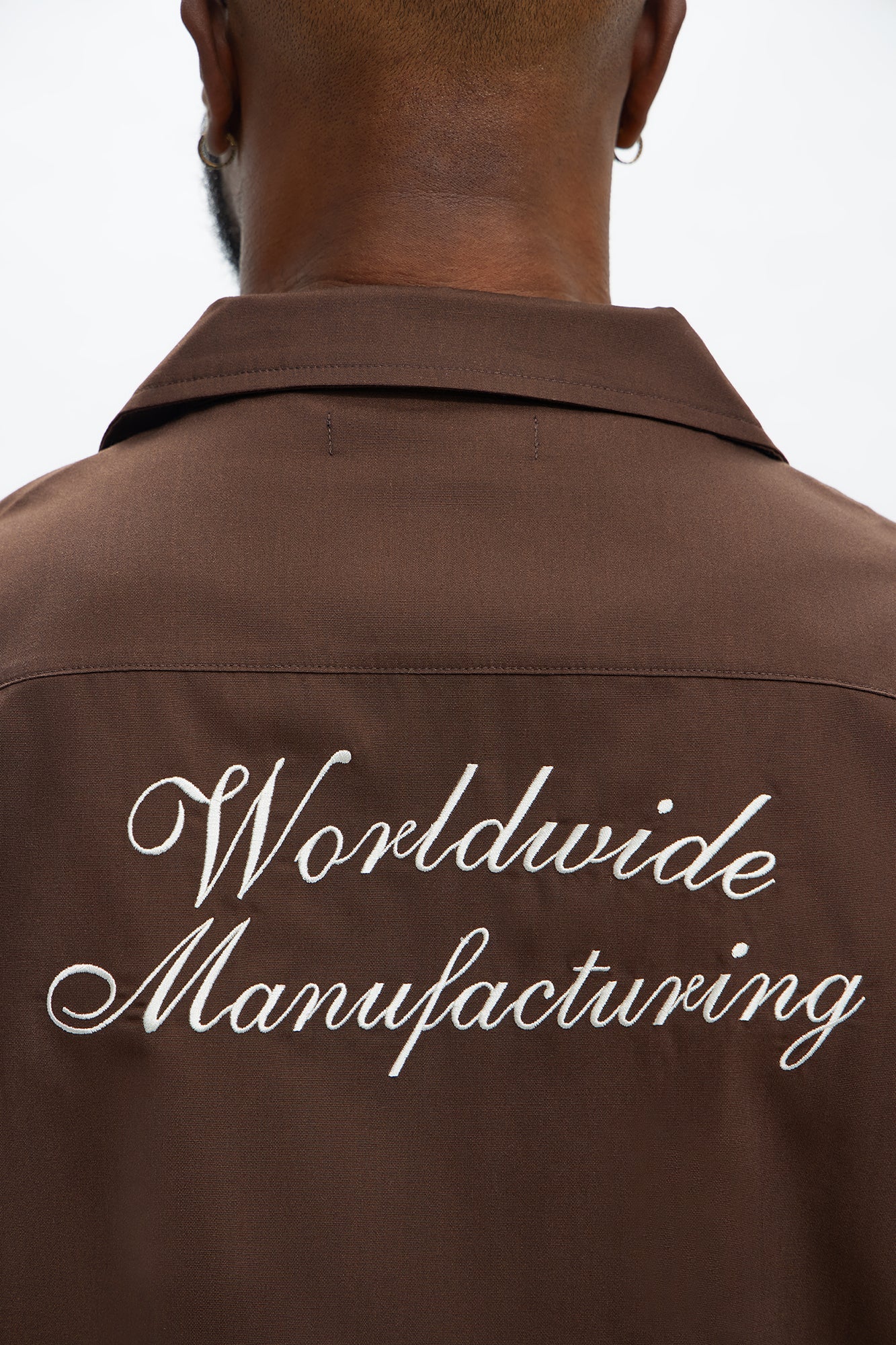 Cropped Worldwide Manufacturing Button Up Shirt - Dark Brown