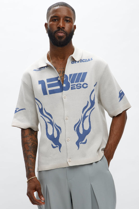 Regular Fit 13 Button Up Sweater Shirt - Cream/combo