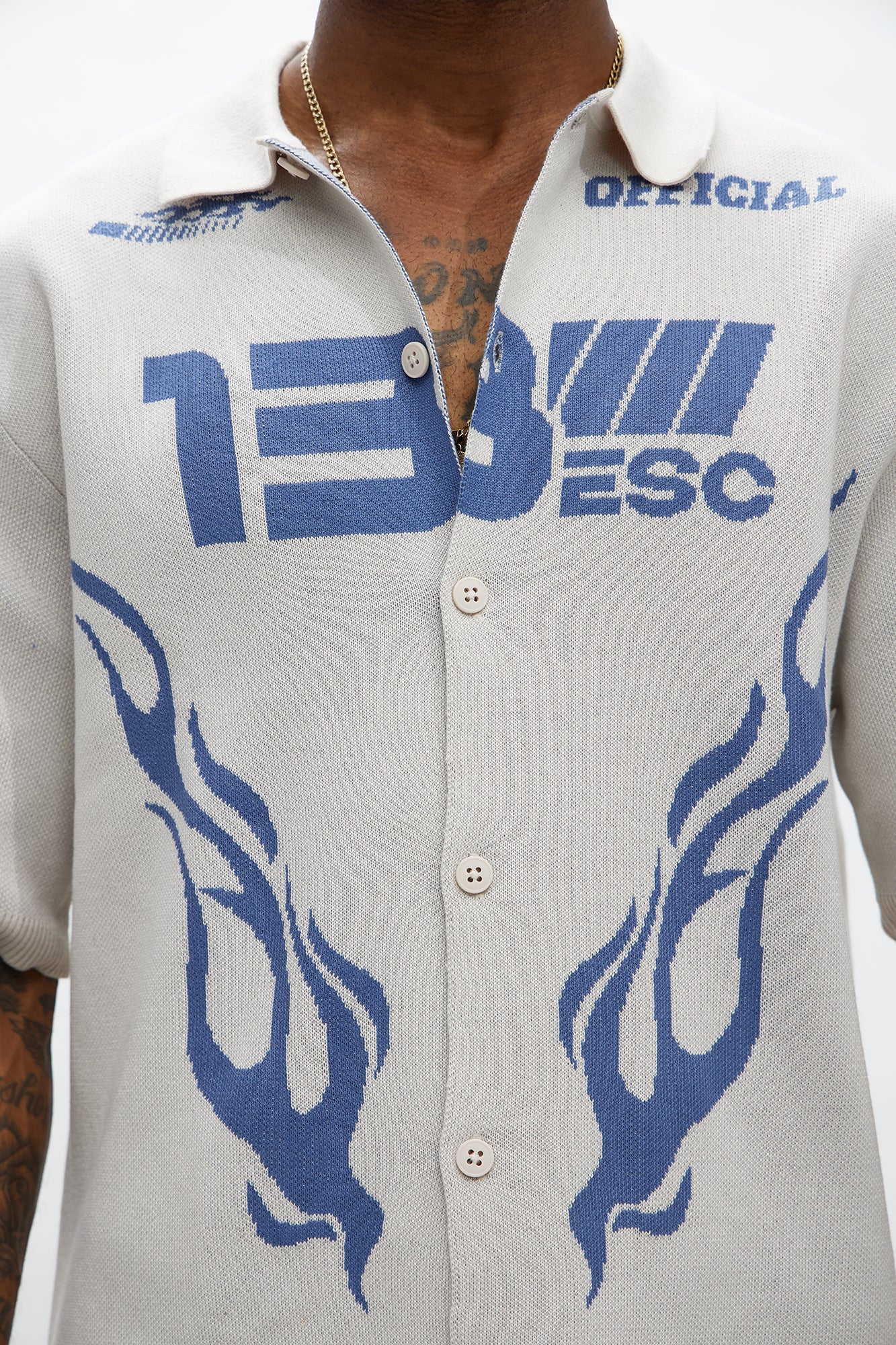 Regular Fit 13 Button Up Sweater Shirt - Cream/combo