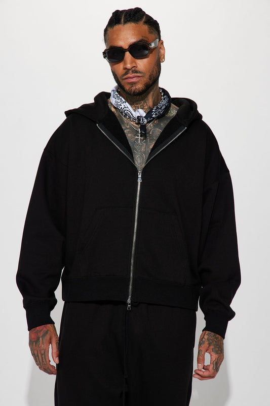 Tyson Oversized Heavyweight Zip Up - Black