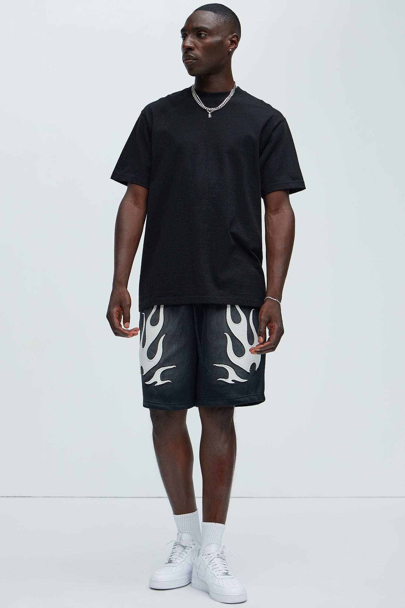 Flame Patch Tyson Relaxed Sweatshorts - Black