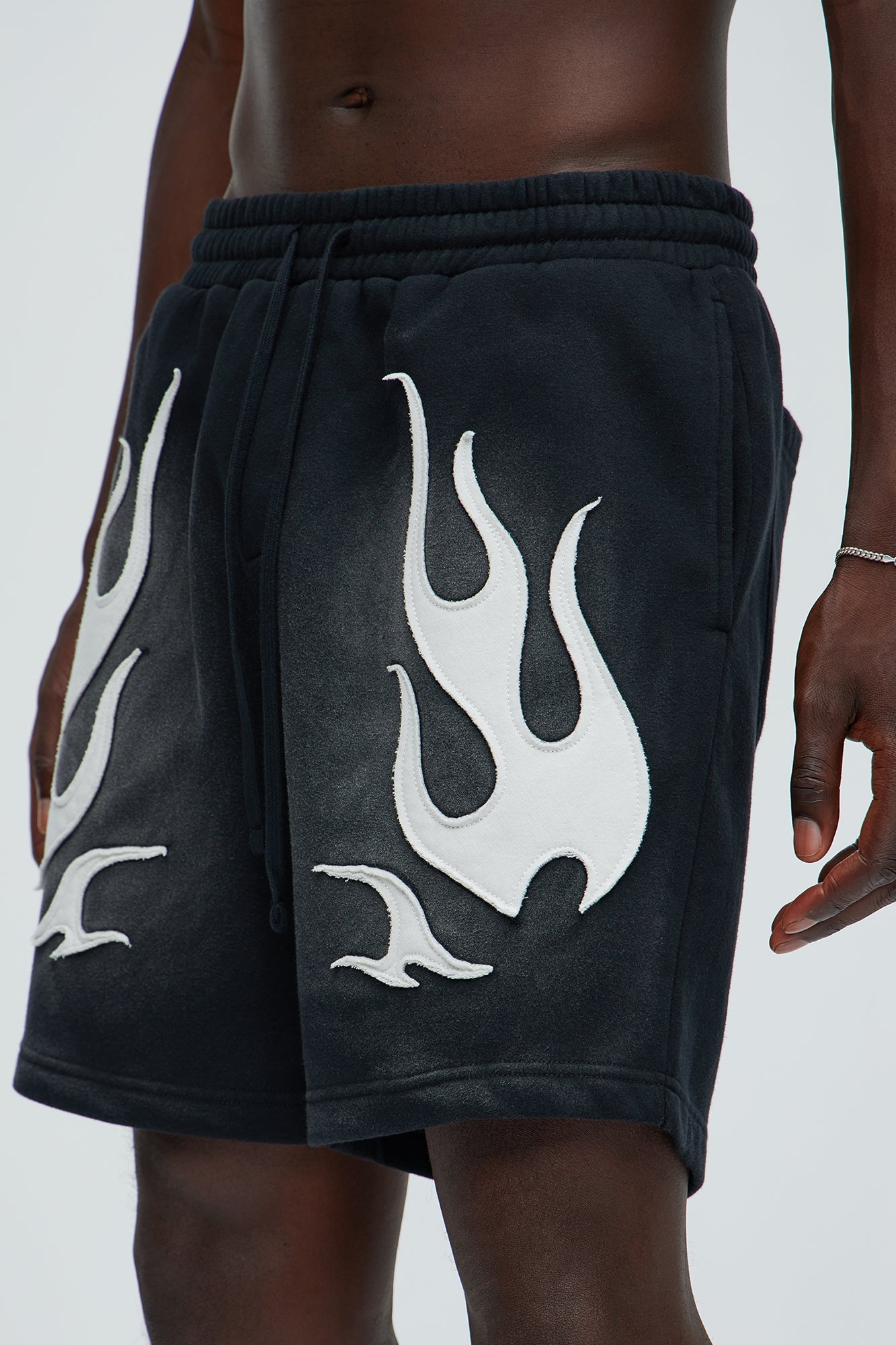 Flame Patch Tyson Relaxed Sweatshorts - Black