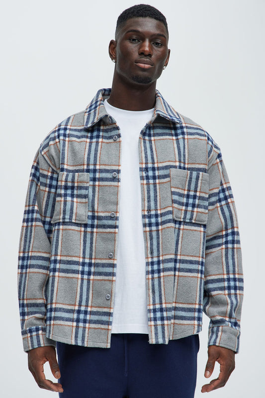Come See Me Plaid Shacket - Blue