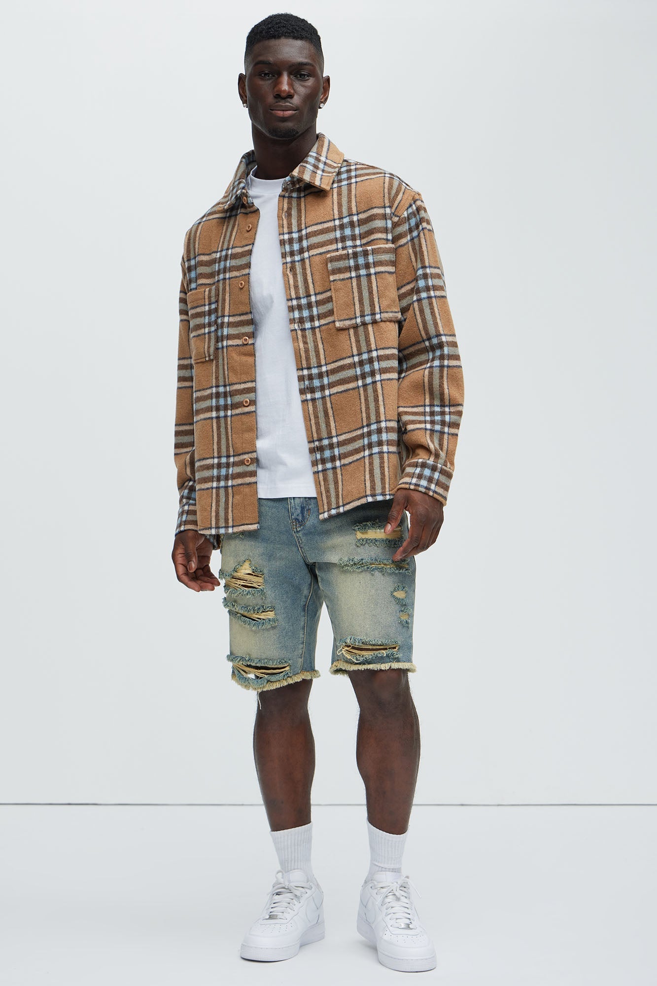 Come See Me Plaid Shacket - Beige
