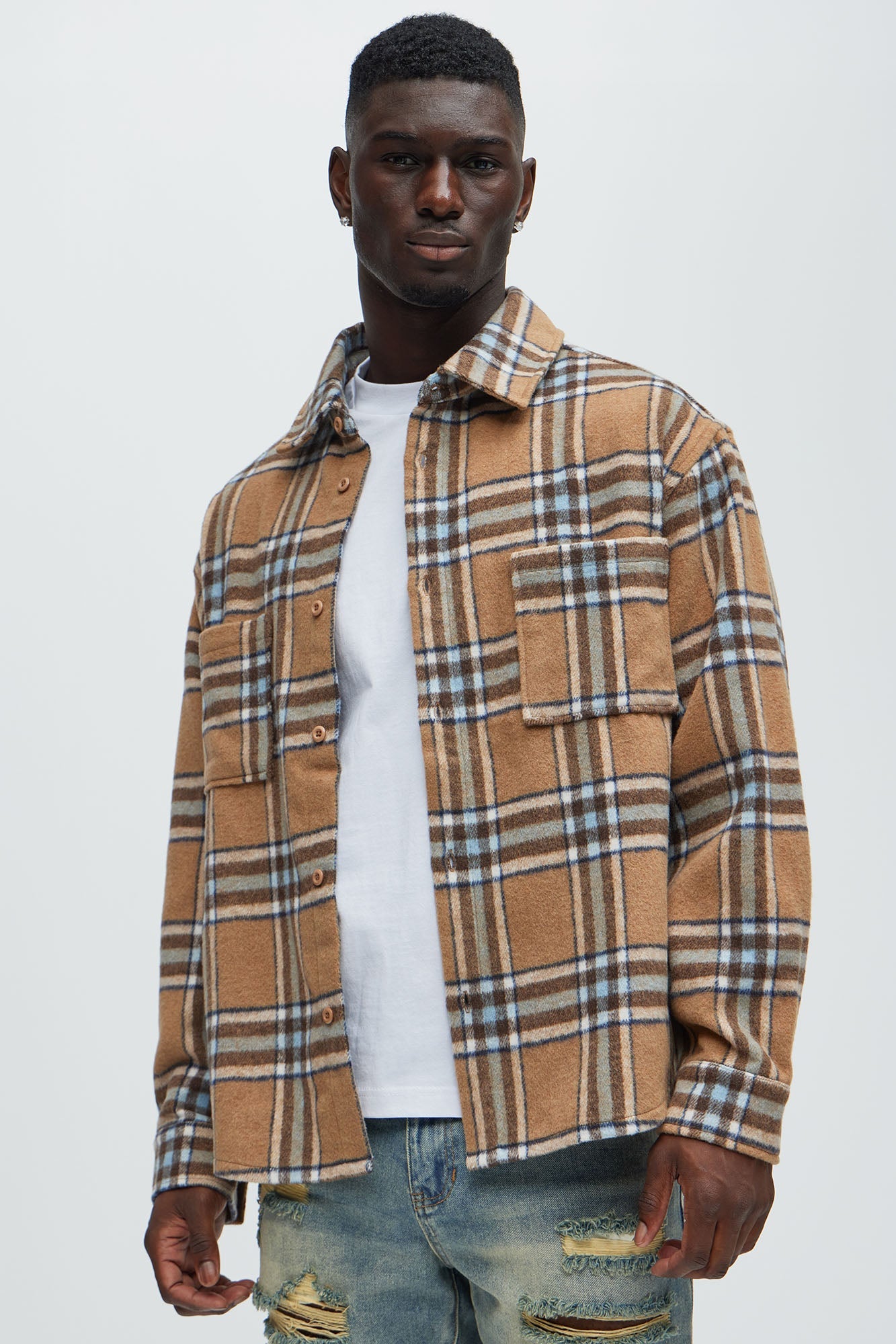 Come See Me Plaid Shacket - Beige