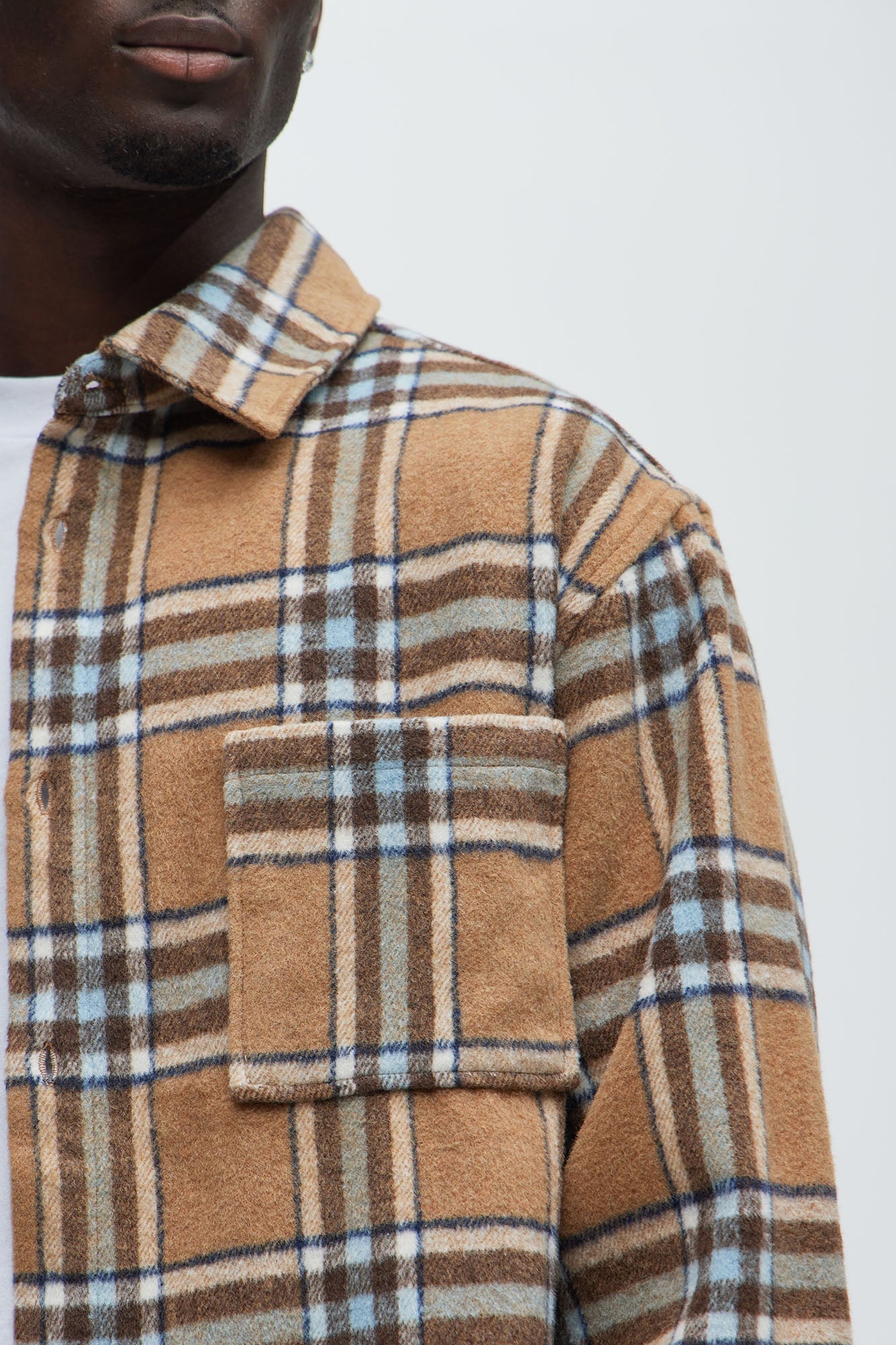 Come See Me Plaid Shacket - Beige