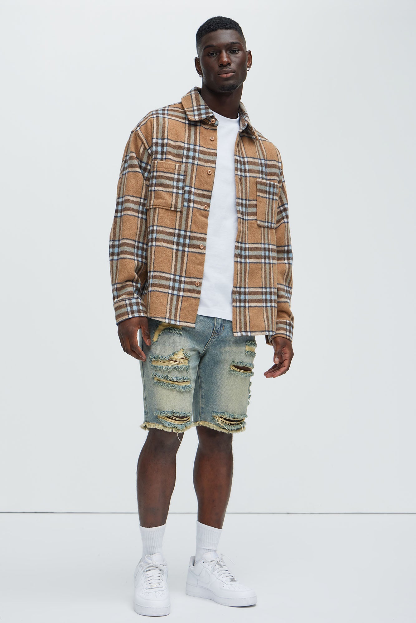 Back To It Distressed Raw Hem Slim Denim Shorts - Vintage Wash