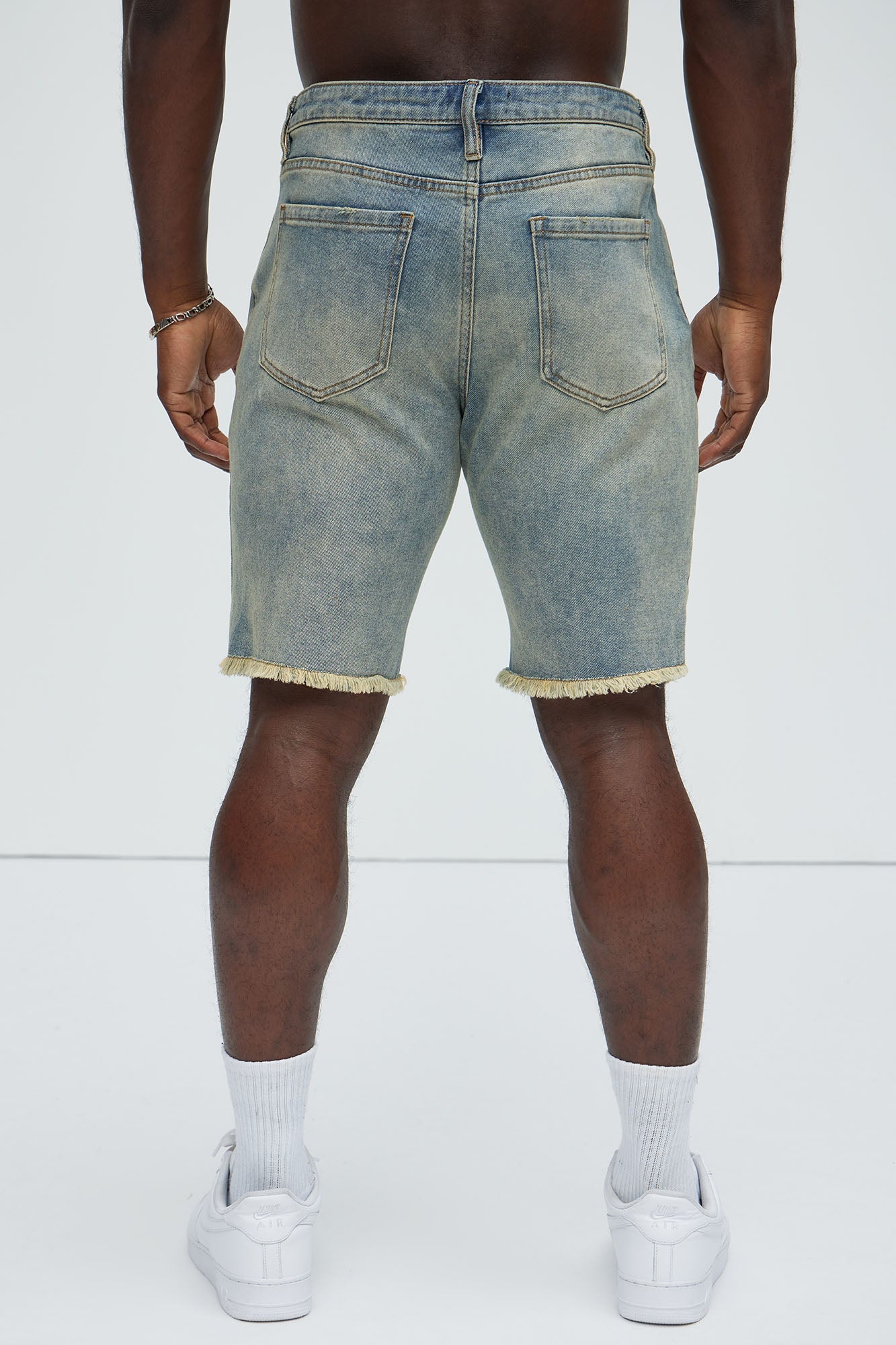 Back To It Distressed Raw Hem Slim Denim Shorts - Vintage Wash