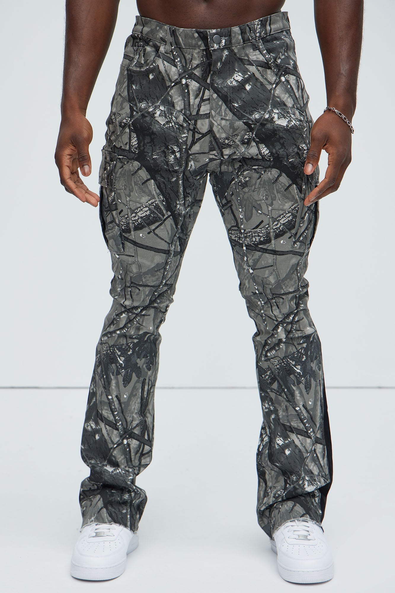 All Over Print Stacked Twill Flare Pant - Grey/combo