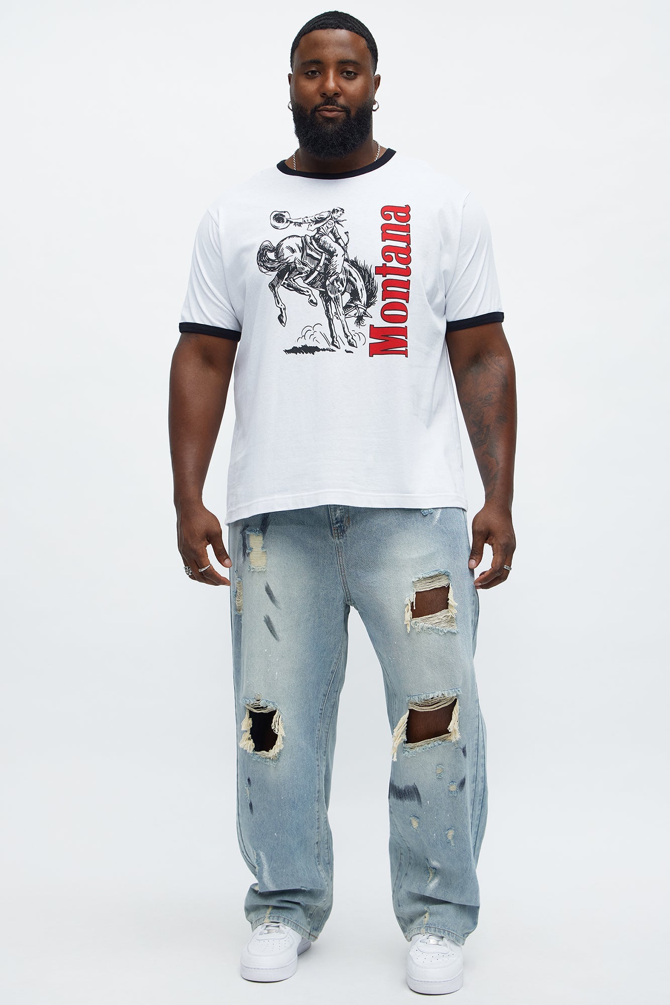 Baggy Battle Scars Distressed Jeans - Light Blue Wash