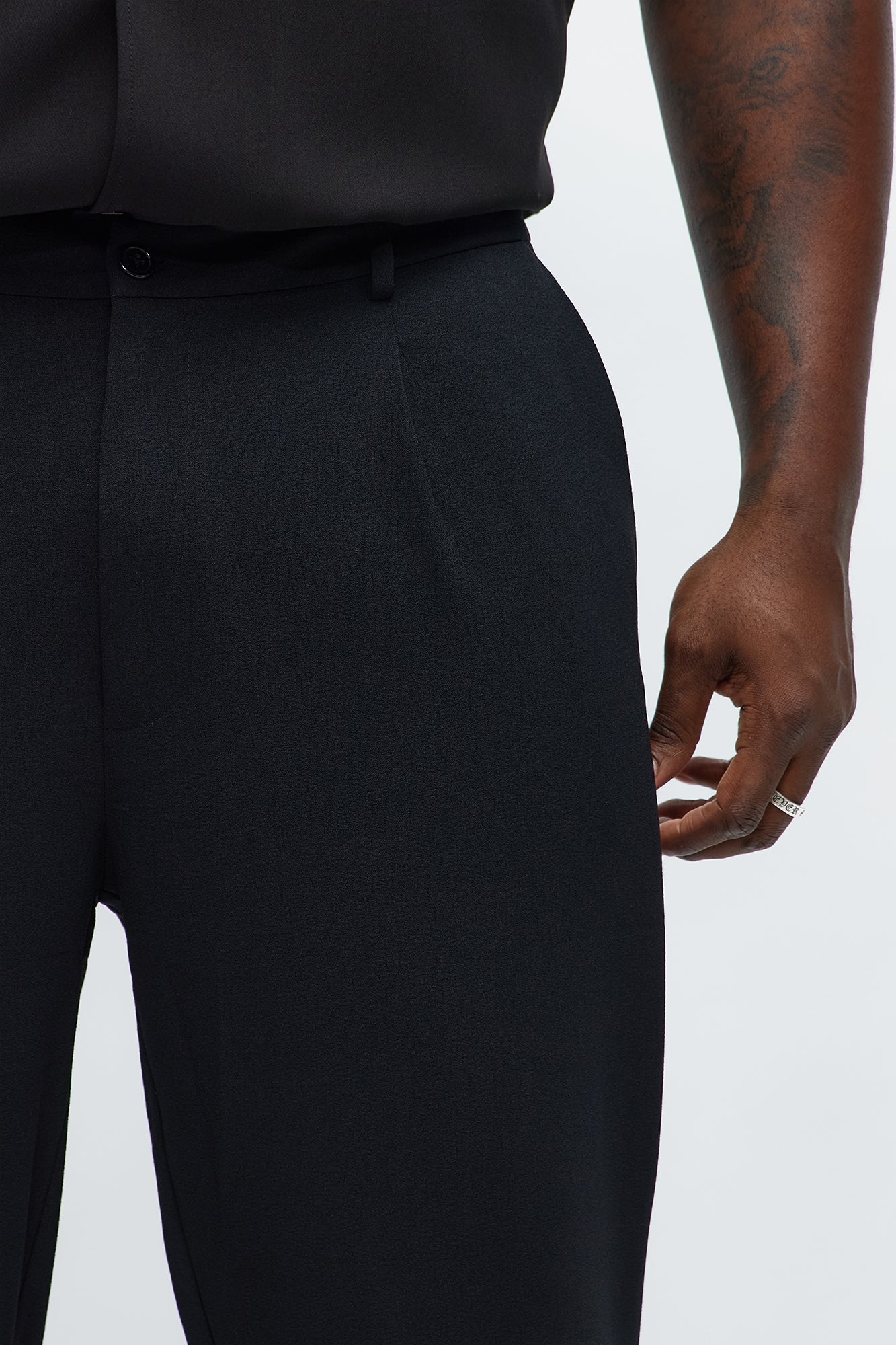 Golden Hour Slim Pleated Trouser - Black