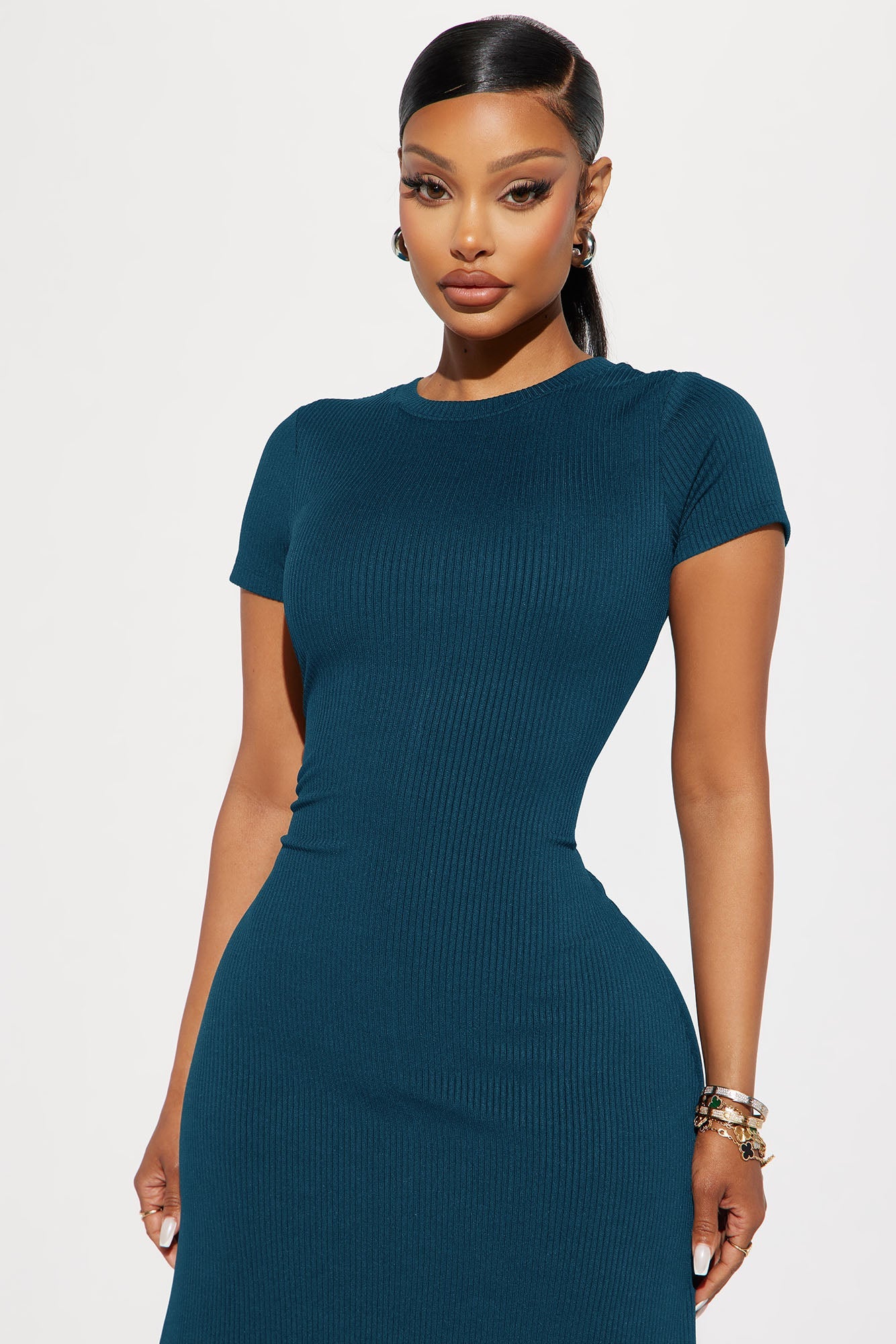 Madison Ribbed Mini Dress - Teal