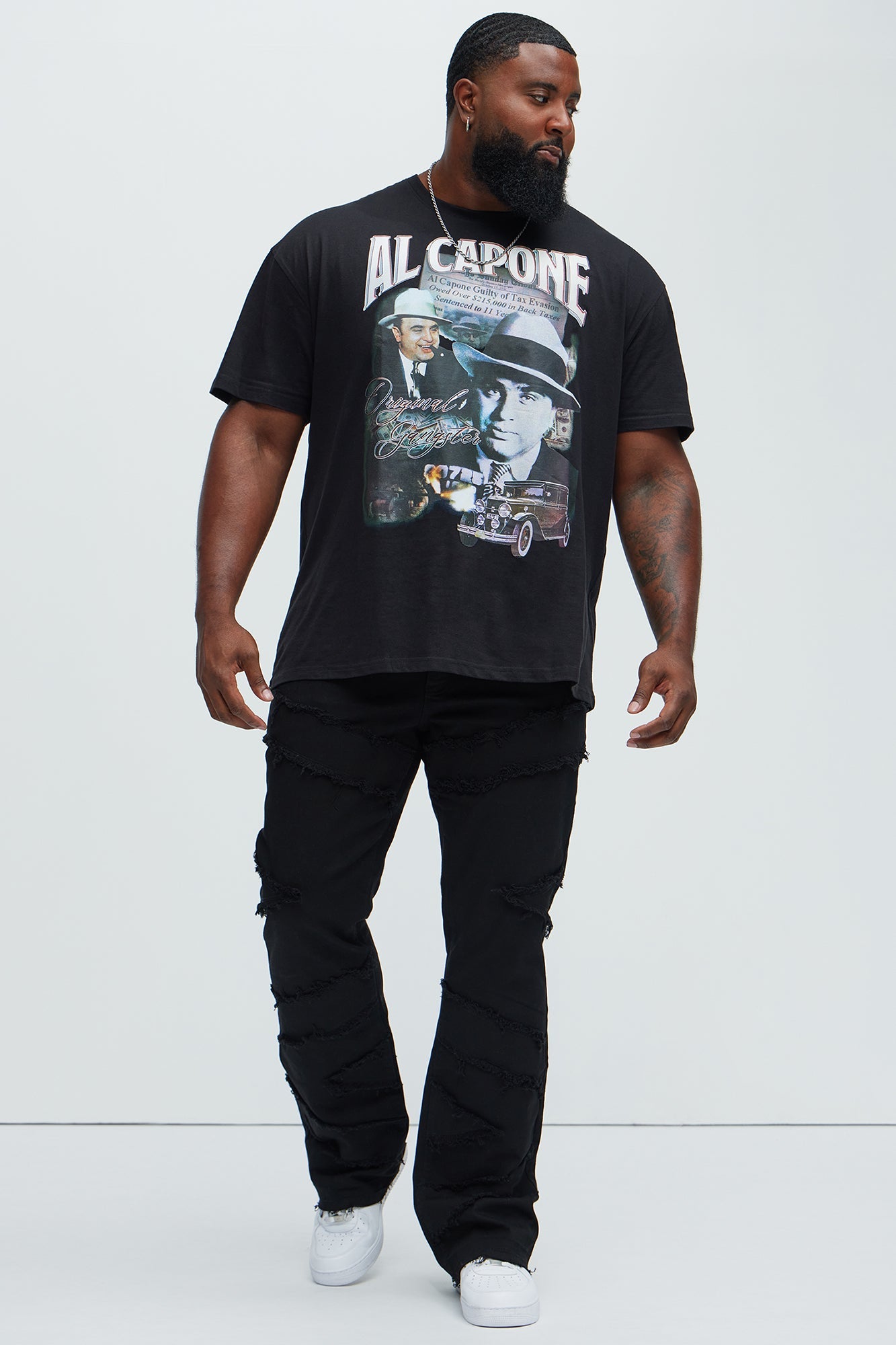 All Over Fray Stacked Skinny Flare Jeans - Black