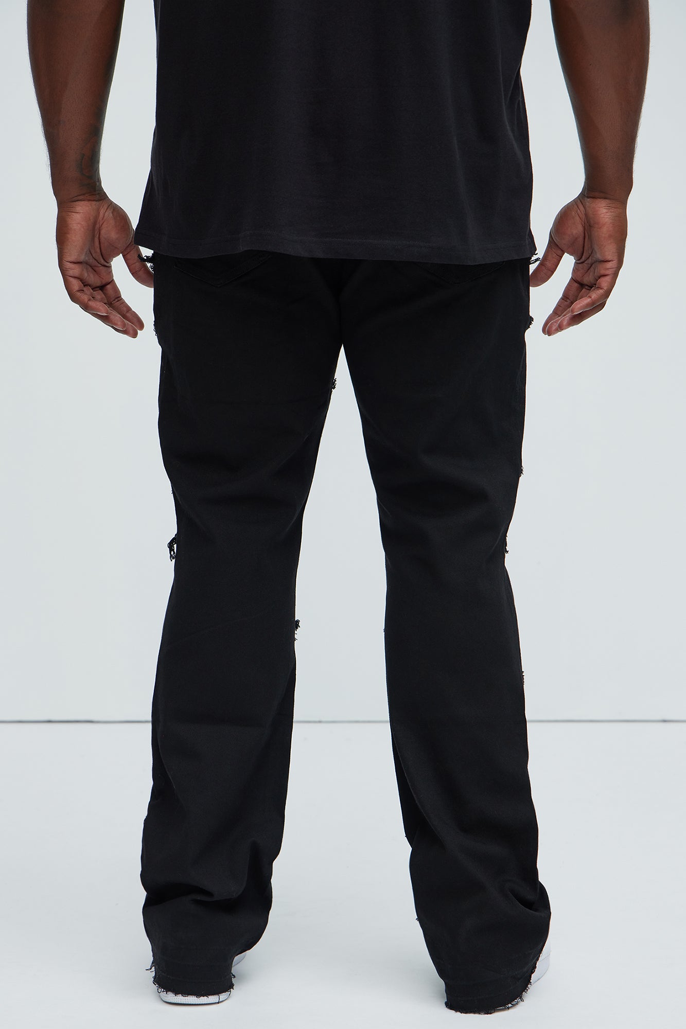 All Over Fray Stacked Skinny Flare Jeans - Black