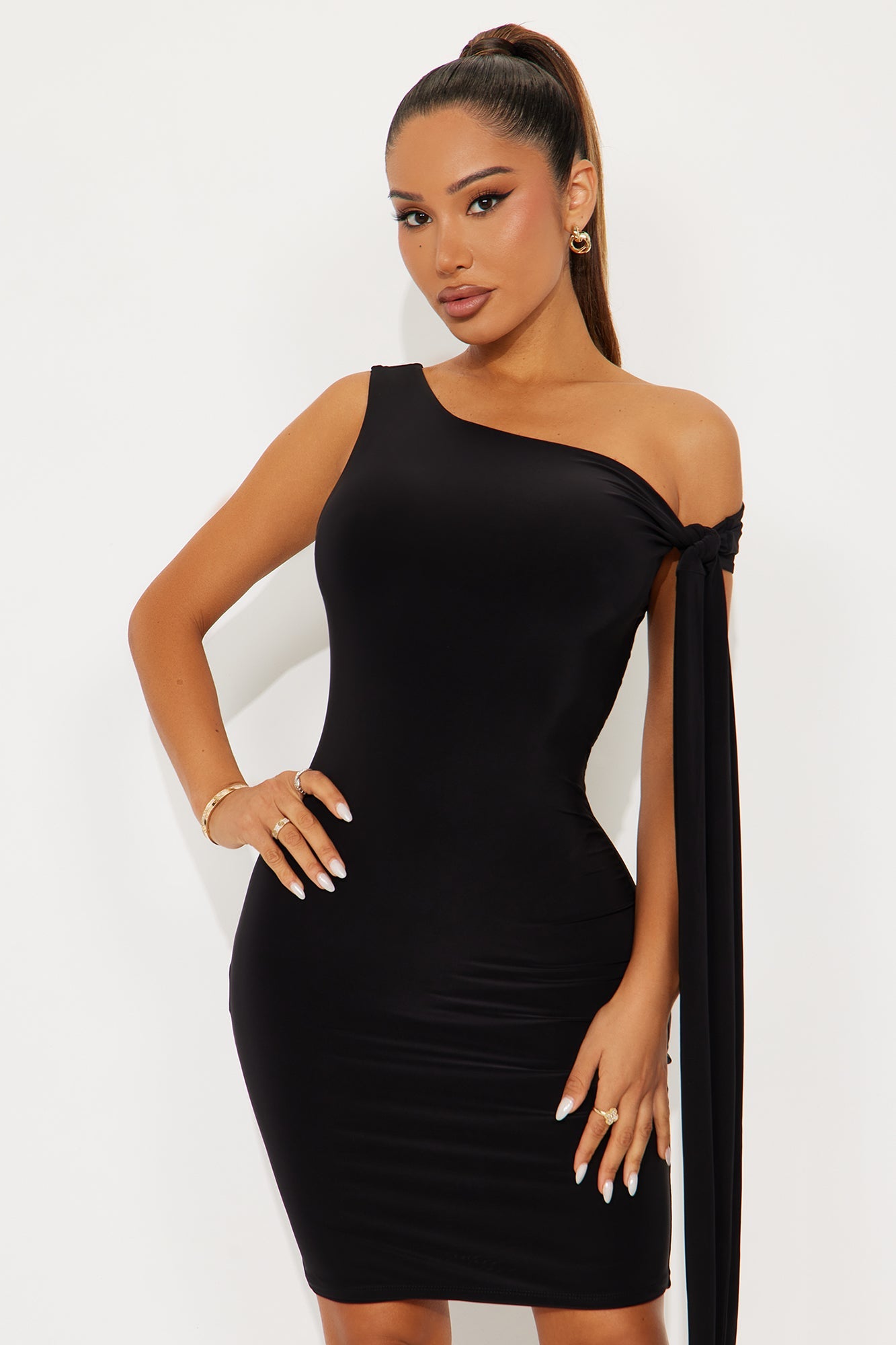 Tall Olympia One Shoulder Mini Dress - Black