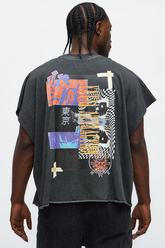 Oversized Fatal Attraction Heavy Jersey Muscle Tee - Charcoal