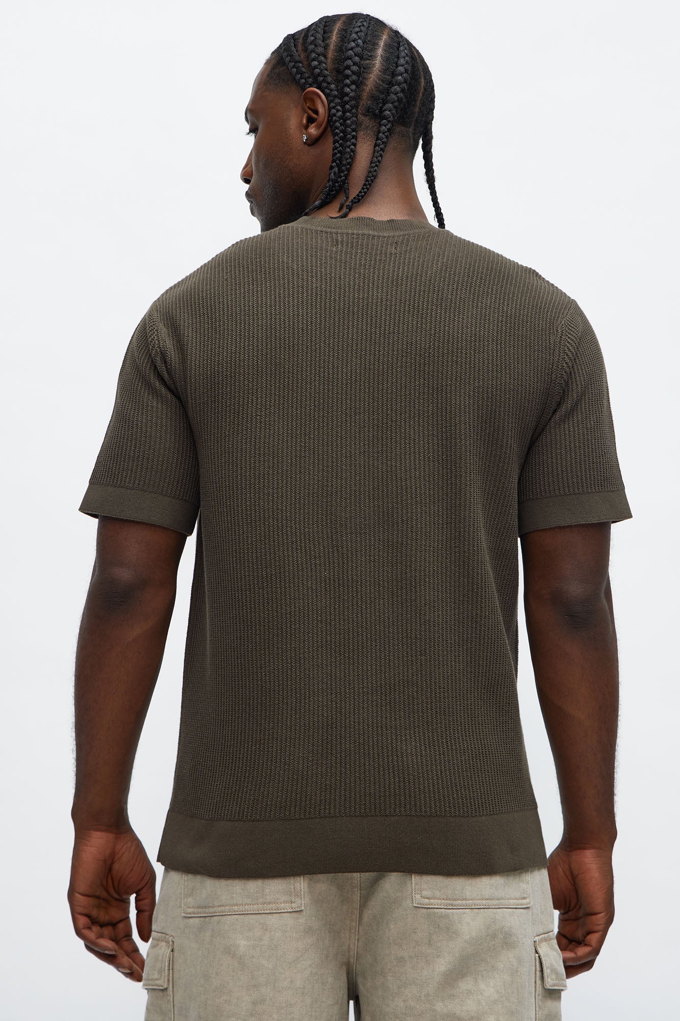 Rib Textured Knit Relaxed Tee - Olive