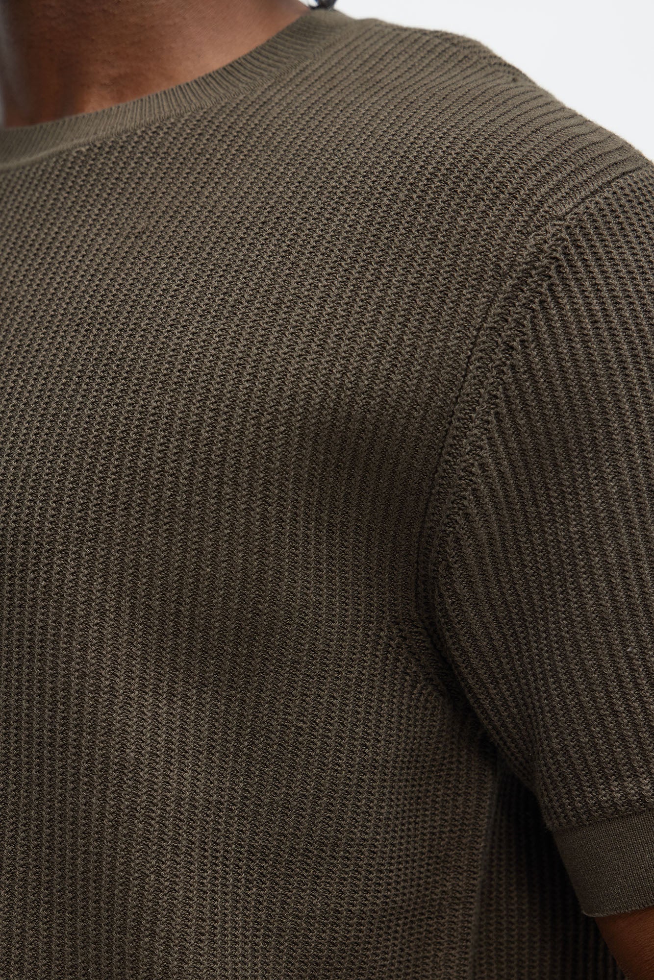 Rib Textured Knit Relaxed Tee - Olive