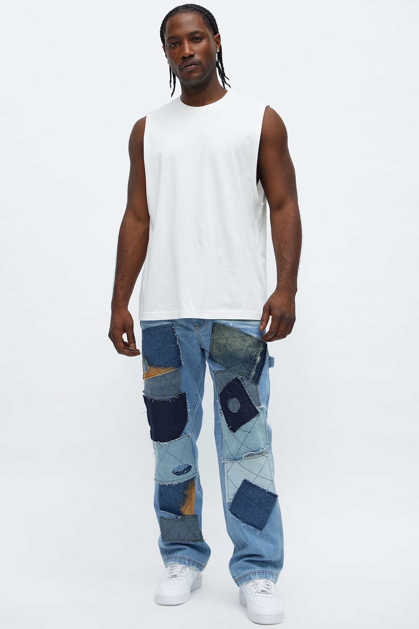 Straight In My Patchwork Jeans - Light Blue Wash