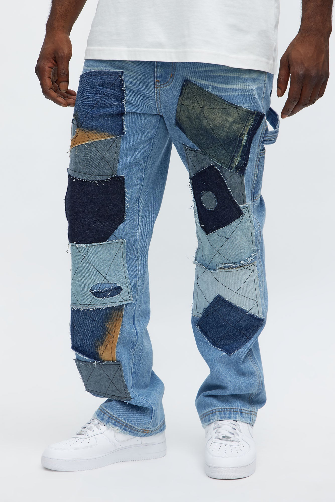 Straight In My Patchwork Jeans - Light Blue Wash