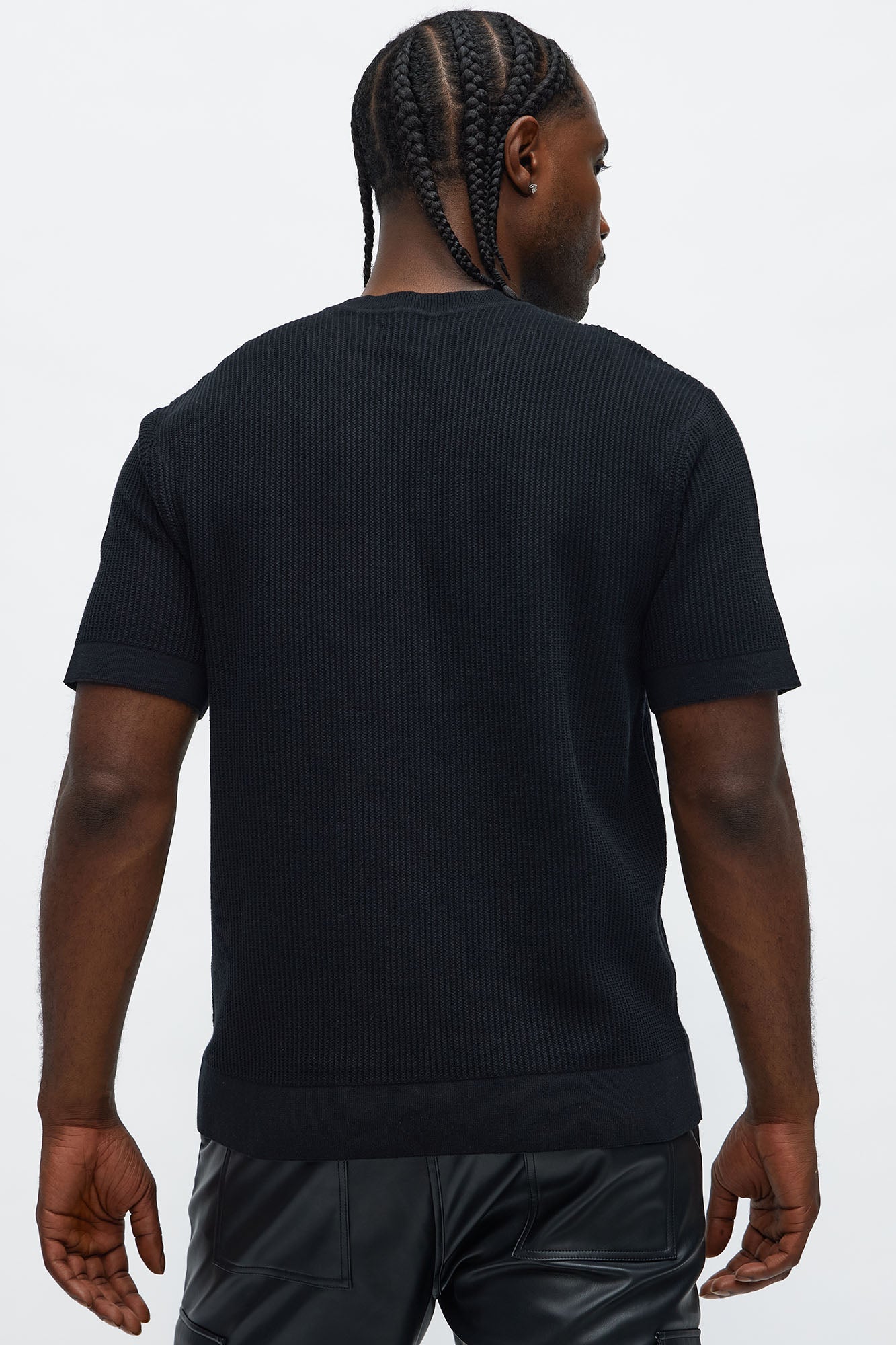 Rib Textured Knit Relaxed Tee - Black
