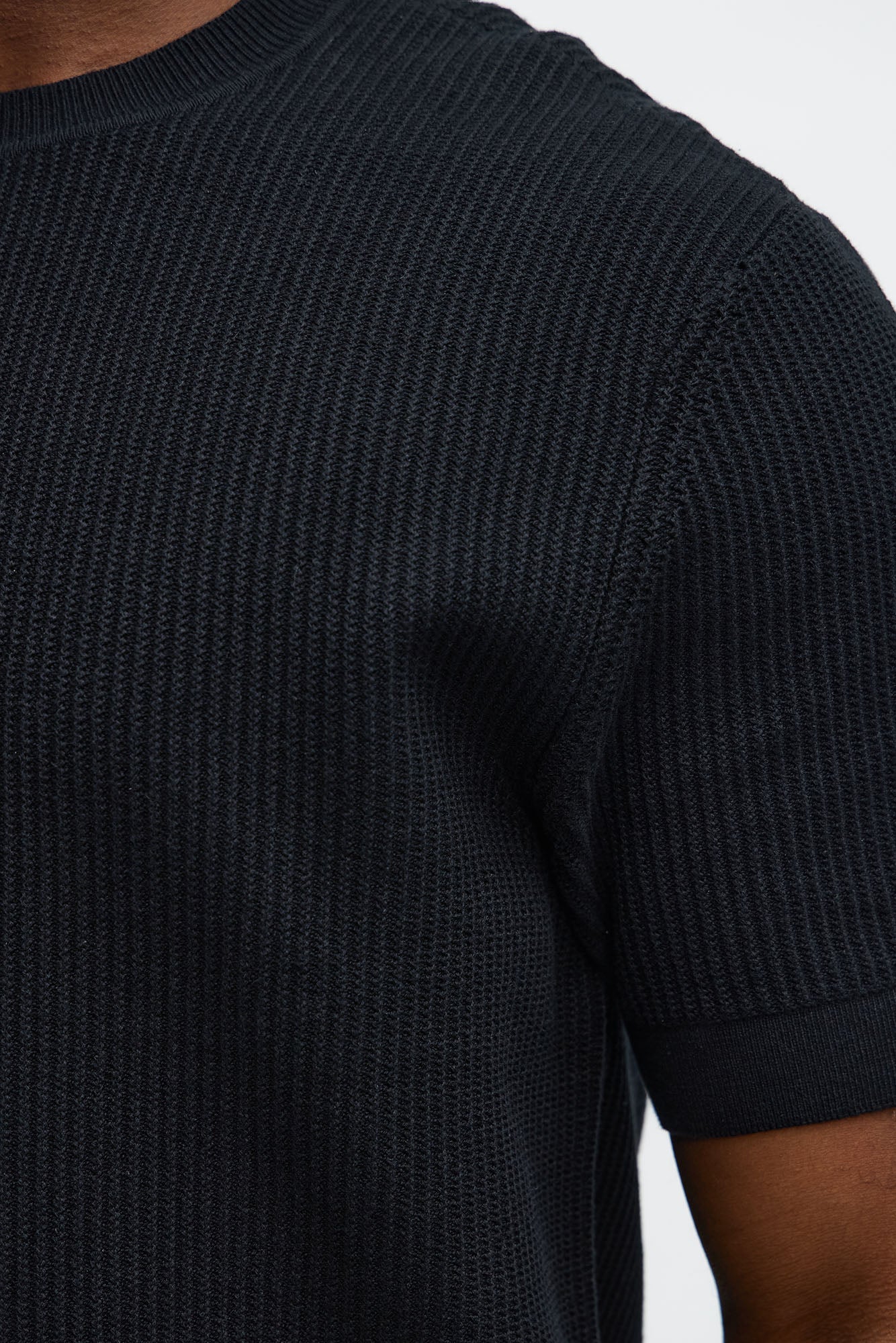 Rib Textured Knit Relaxed Tee - Black