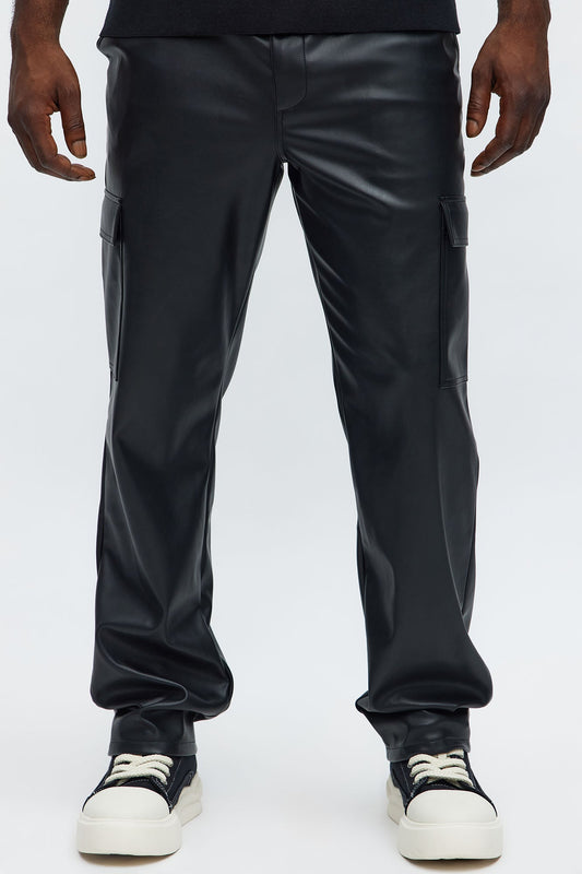 Royce Slim Faux Leather Pants - Black