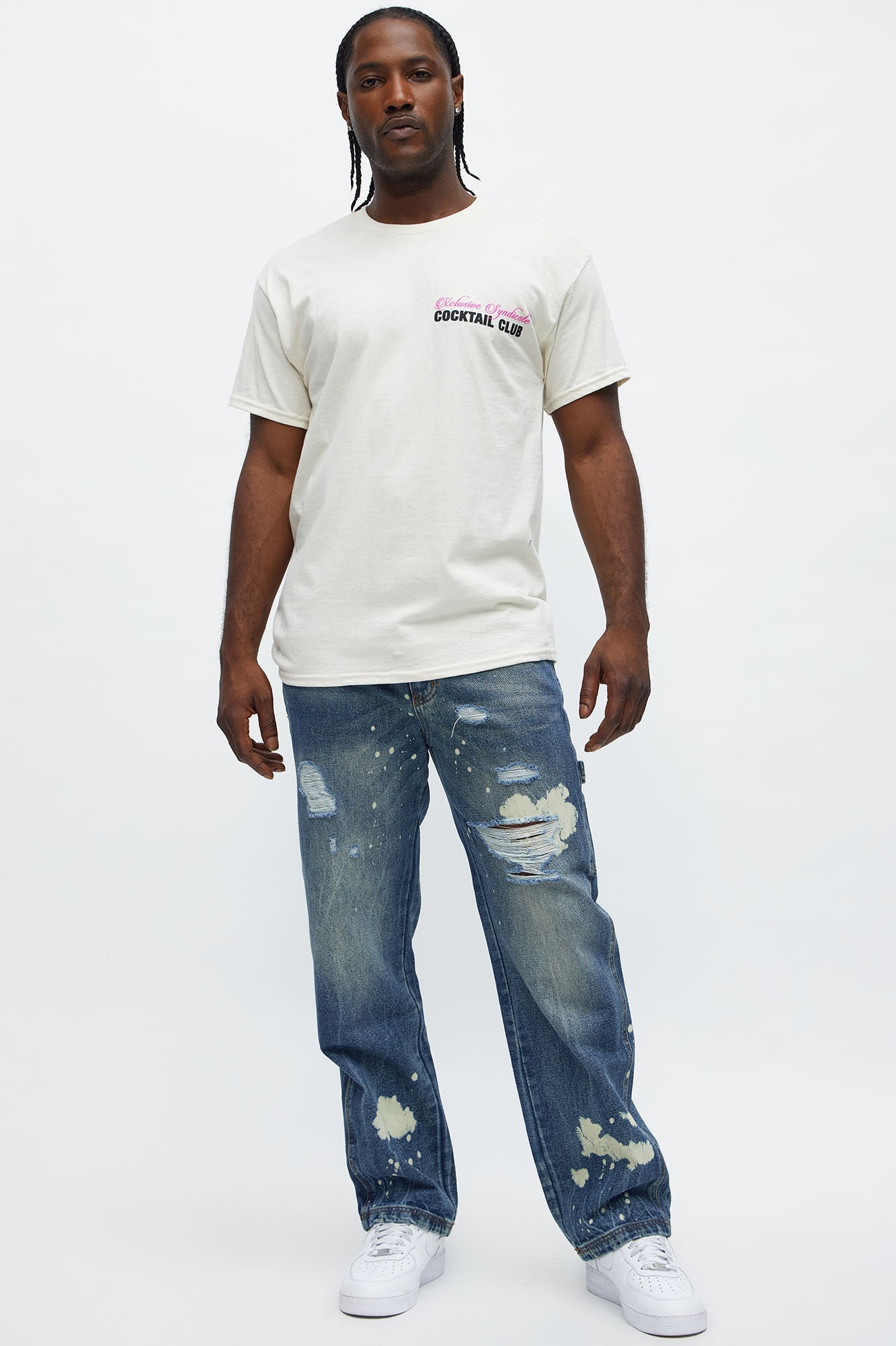 Slim See Me Come Up Bleach Spotted Jeans - Medium Blue Wash