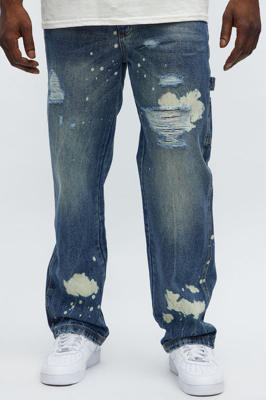 Slim See Me Come Up Bleach Spotted Jeans - Medium Blue Wash