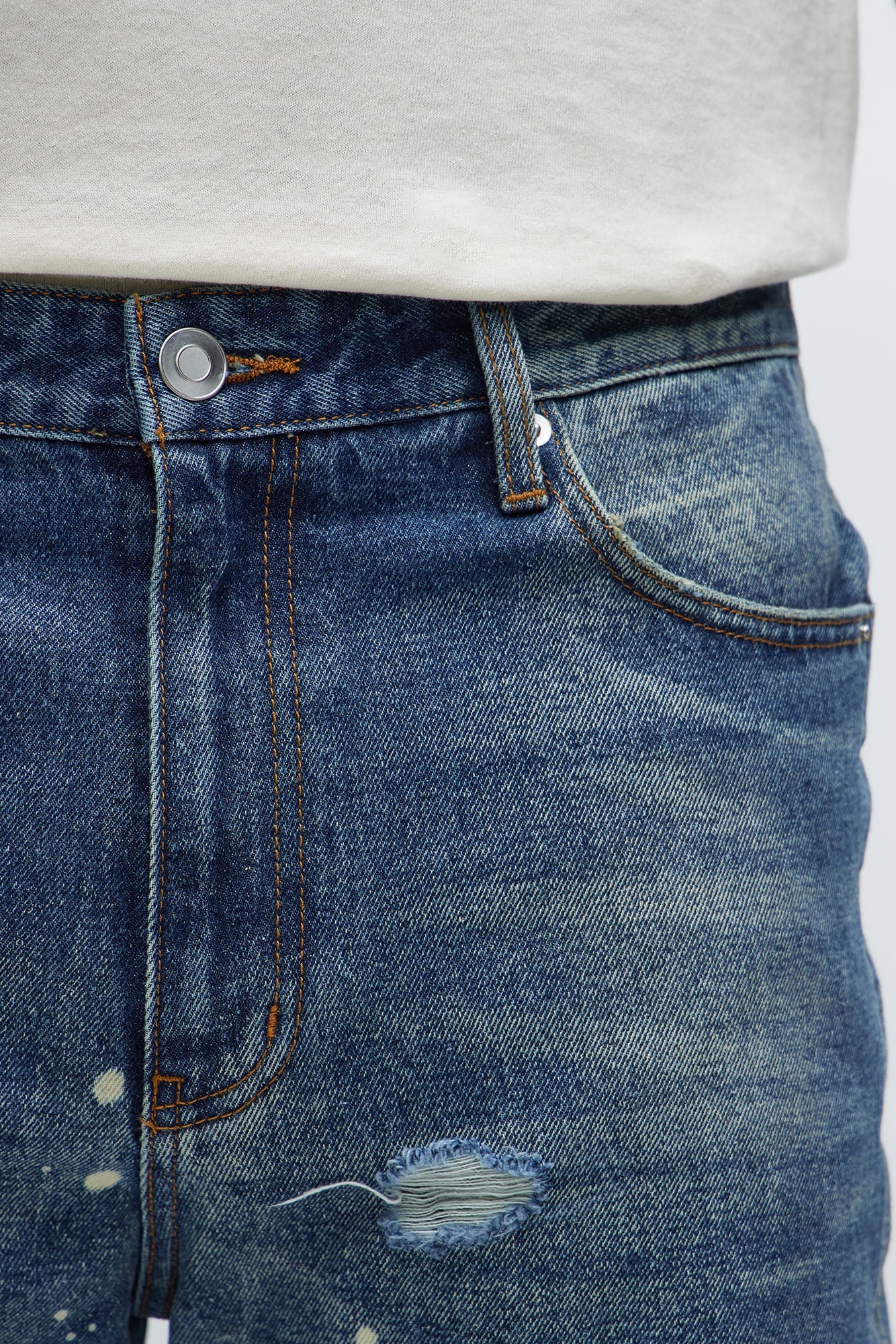 Slim See Me Come Up Bleach Spotted Jeans - Medium Blue Wash