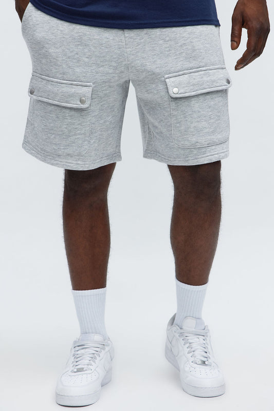 Tyson Relaxed Cargo Snap Shorts - Heather Grey
