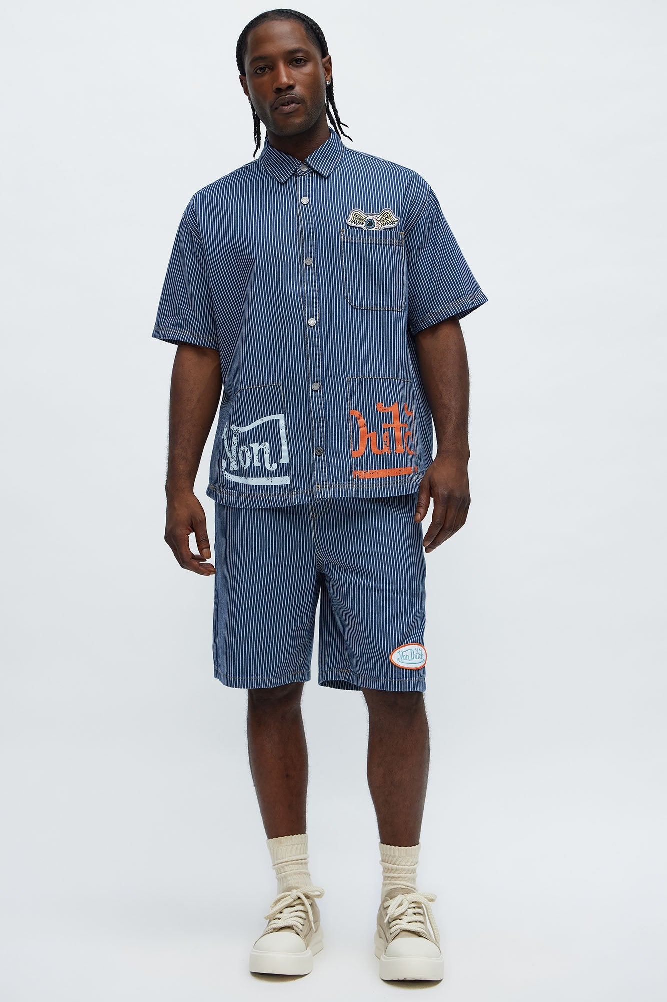 Von Dutch Railroad Relaxed Denim Short - Blue/combo