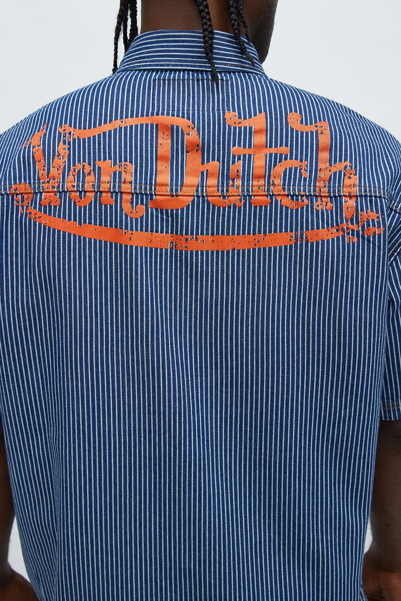 Von Dutch Railroad Scallop Hem Button Up Shirt - Blue/combo